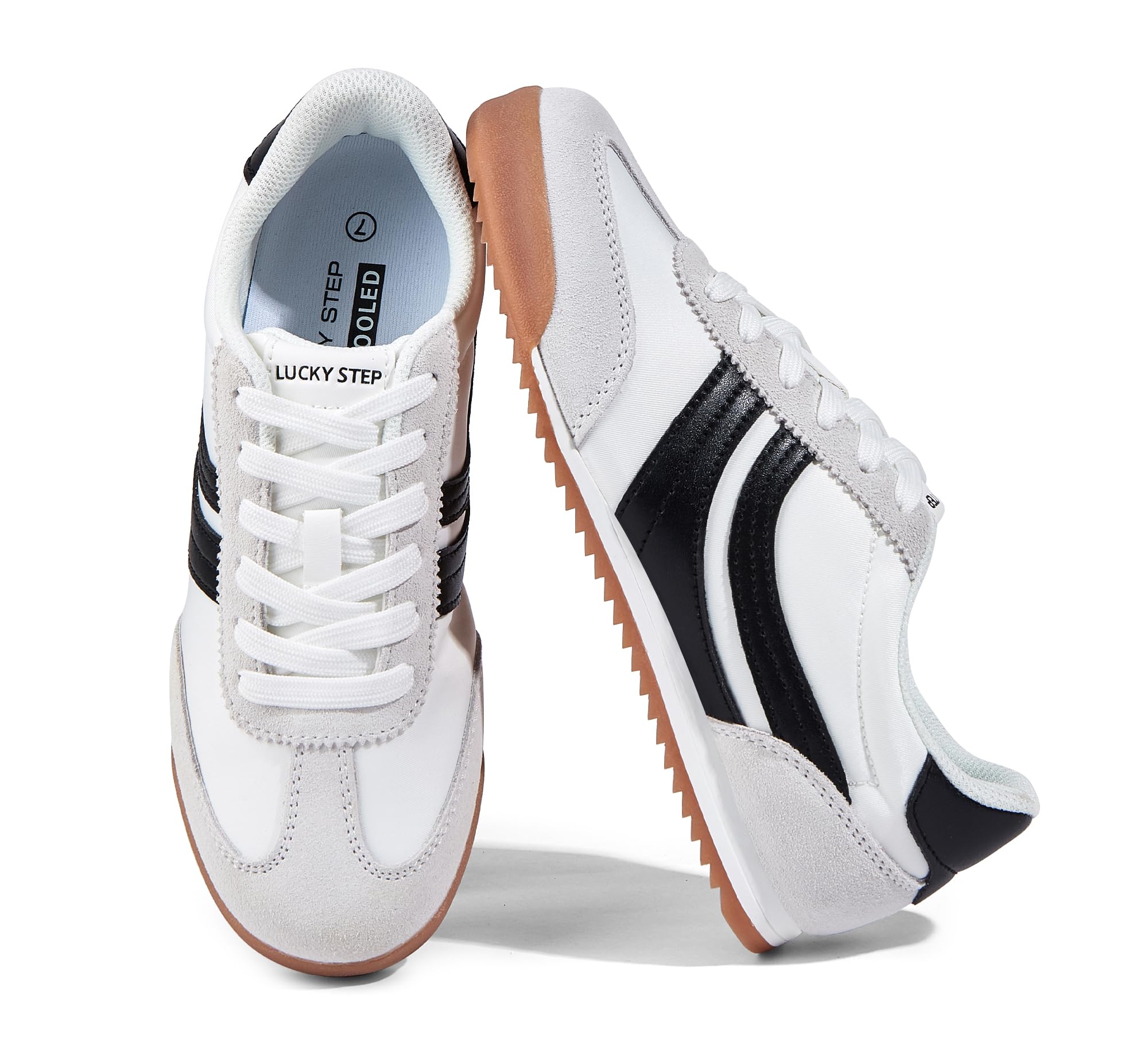 LUCKY STEP Damen Sneakers im Retro-Design | Leichte Freizeitschuhe mit dünner Profilsohle und Schnürung | rutschfest für Fitness, Walking und den Alltag