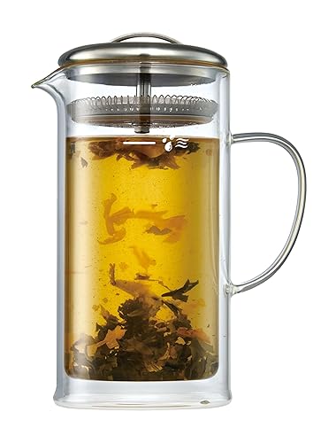 casaWare Double Wall Borosilicate Glass Tea pot with Strainer Lid (24 OZ) - 24 OZ