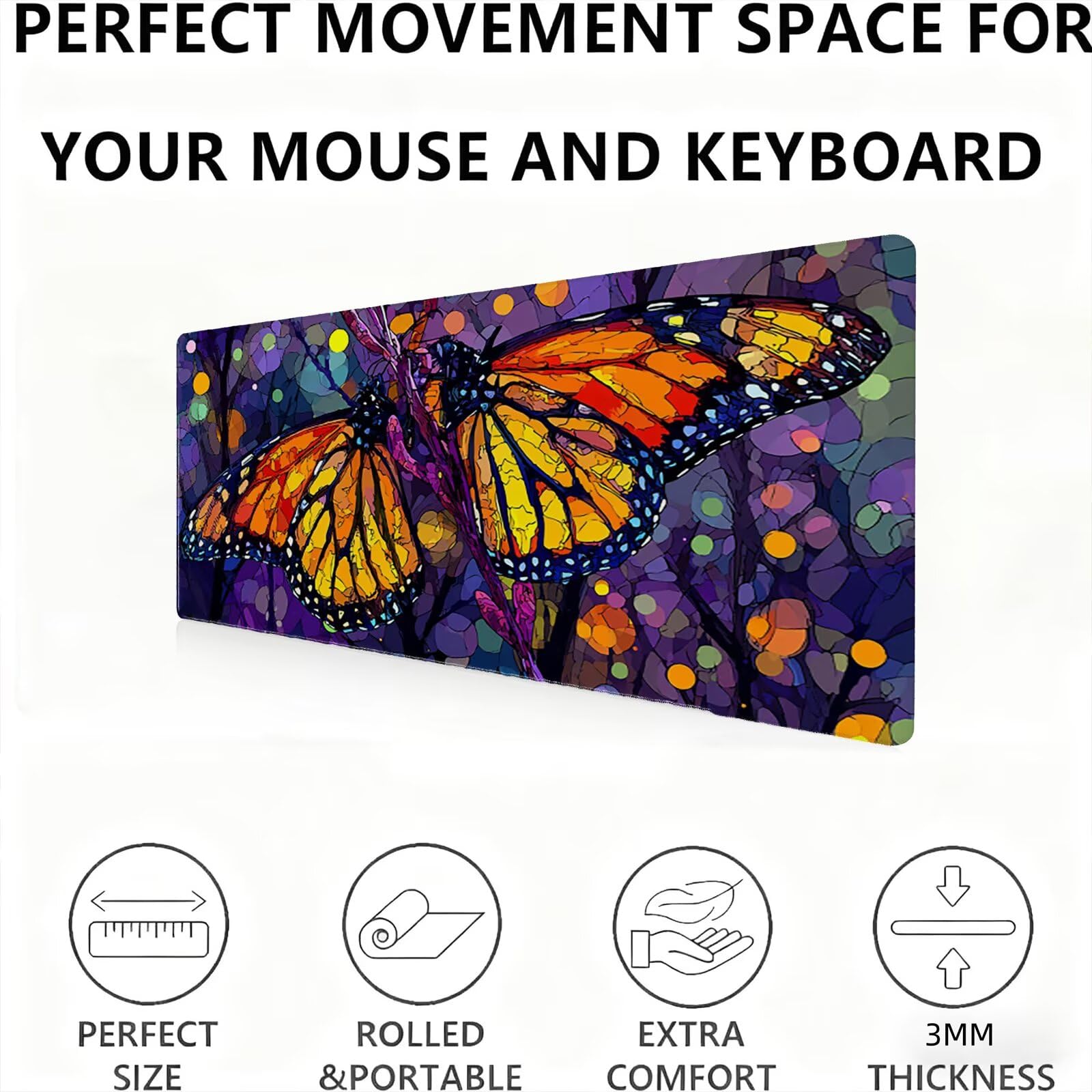 Podkładka pod mysz motyl/zwierzę XXL 1200 x 600 mm duża podkładka pod mysz szyte krawędzie wodoodporna antypoślizgowa duże rozszerzone akcesoria biurowe do PC, przenośna poprawia dokładność i szybkość