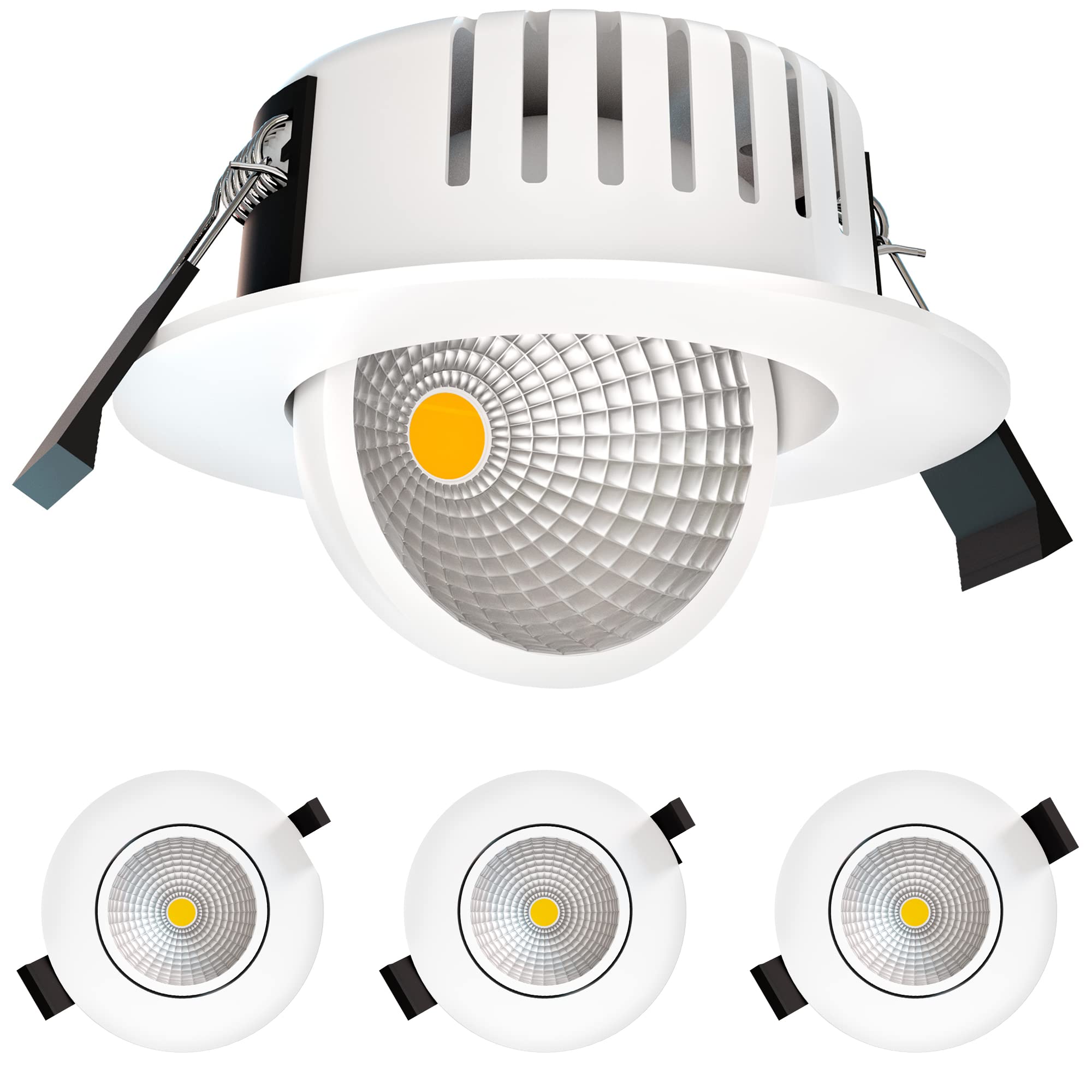 linovum ATOA - Set di 4 faretti da incasso rotondi bianchi orientabili a 360° IP65 LED 6W 3 colori CCT dimmerabili - faretto LED da incasso bagno 230V