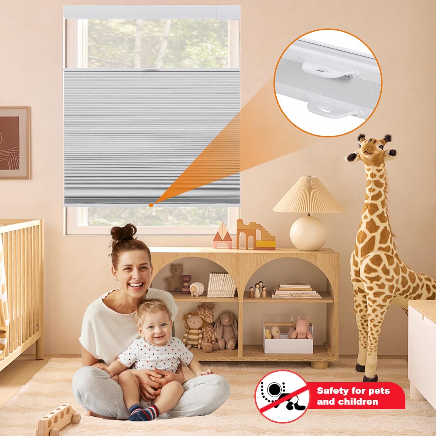 Persilux No Tools No Drill Blackout Cellular Shades for Windows Cordless Top Down Bottom Up Honeycomb Blinds,Easy to Install Cellular Blinds for Indoor Windows, White, 38.5 W x 64 H