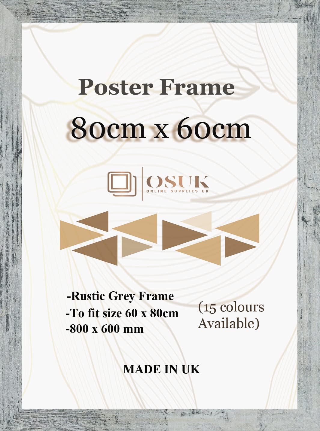 OSUK 80x60cm Rustic Grey Poster Frames - Large 80 x 60cm Photo Frame 800x600mm Frame with Clear Perspex Front & Wall Mount Hooks - 60cm x 80cm Picture Frame