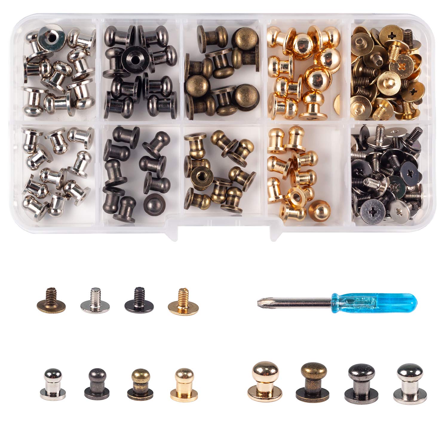 INNETOC80 Sets - Head Button 5mm 7mm Solide Brass Stud Screw Back Spots Leather Rivet for Leathercraft DIY