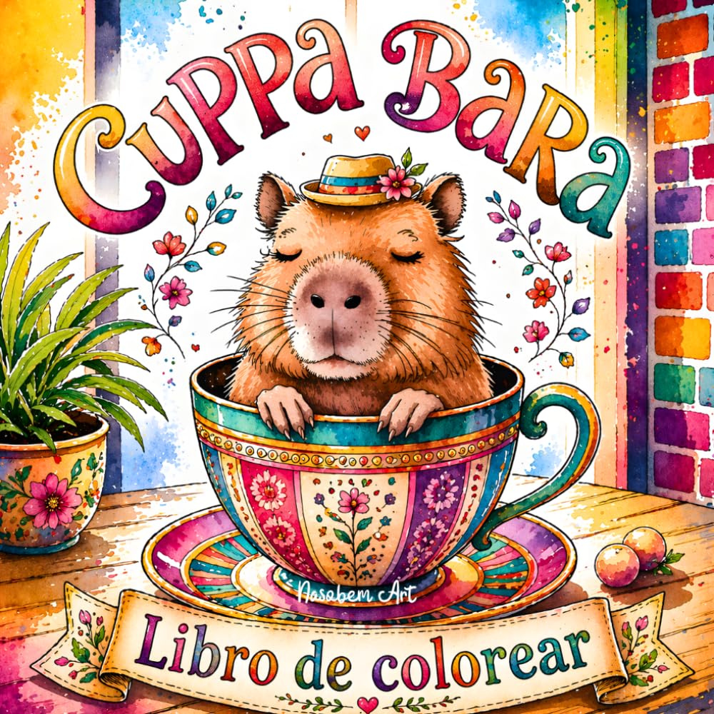 Cuppa Bara: Libro para Colorear: Capibaras adorables en tazas – Páginas para colorear relajantes con diseños acogedores, patrones, mandalas y escenas tranquilas