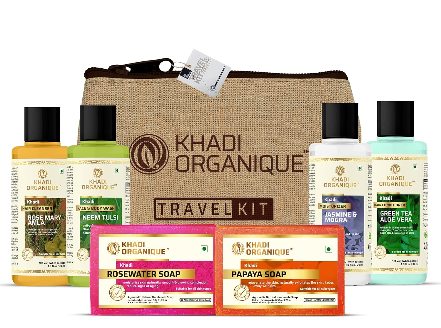 Khadi Organique Personal Care Travel Kit – Complete Set with Herbal Shampoo, Conditioner, Body Wash, Soap & Moisturiser | Compact Travel Essentials | For Men & Women | All Skin & Hair Types-image-45