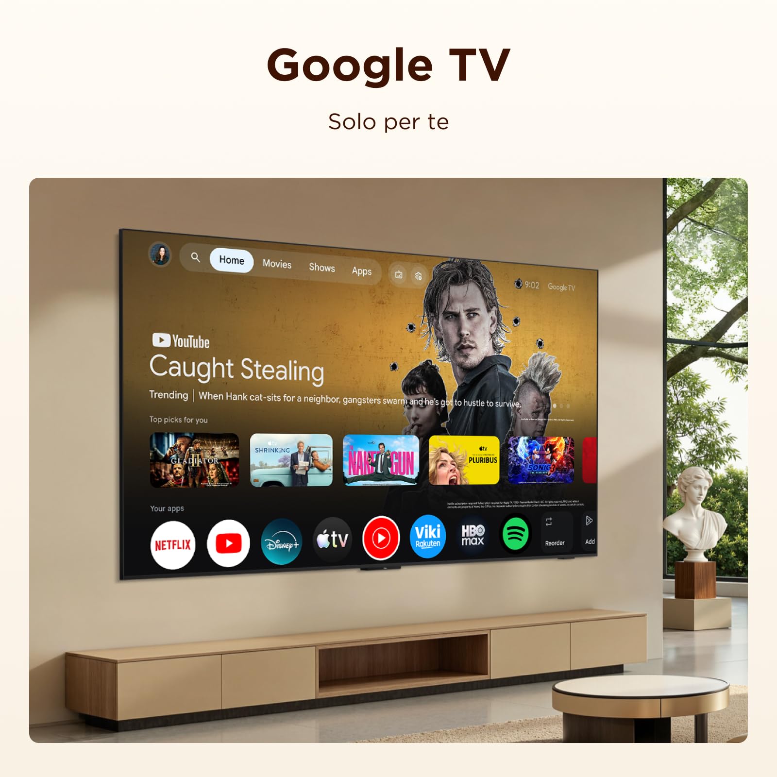TCL 65A400 65” QLED, 4K HDR, Pannello HVA, Google TV, Dolby Vision & Atmos, Onkyo 2.0, 144Hz, AirPlay 2, Design piatto e sottile