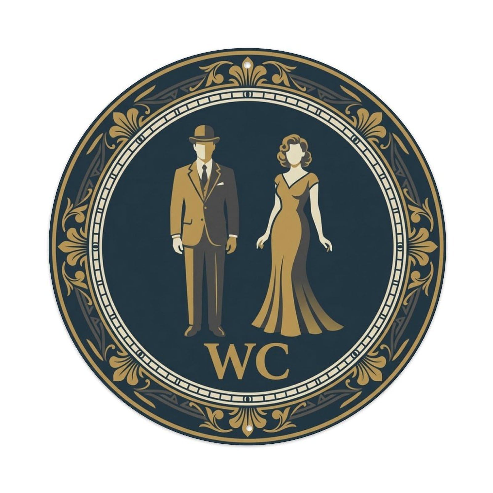 WC Art Deco Restroom Sign Ladies Gents Metal Tin Sign