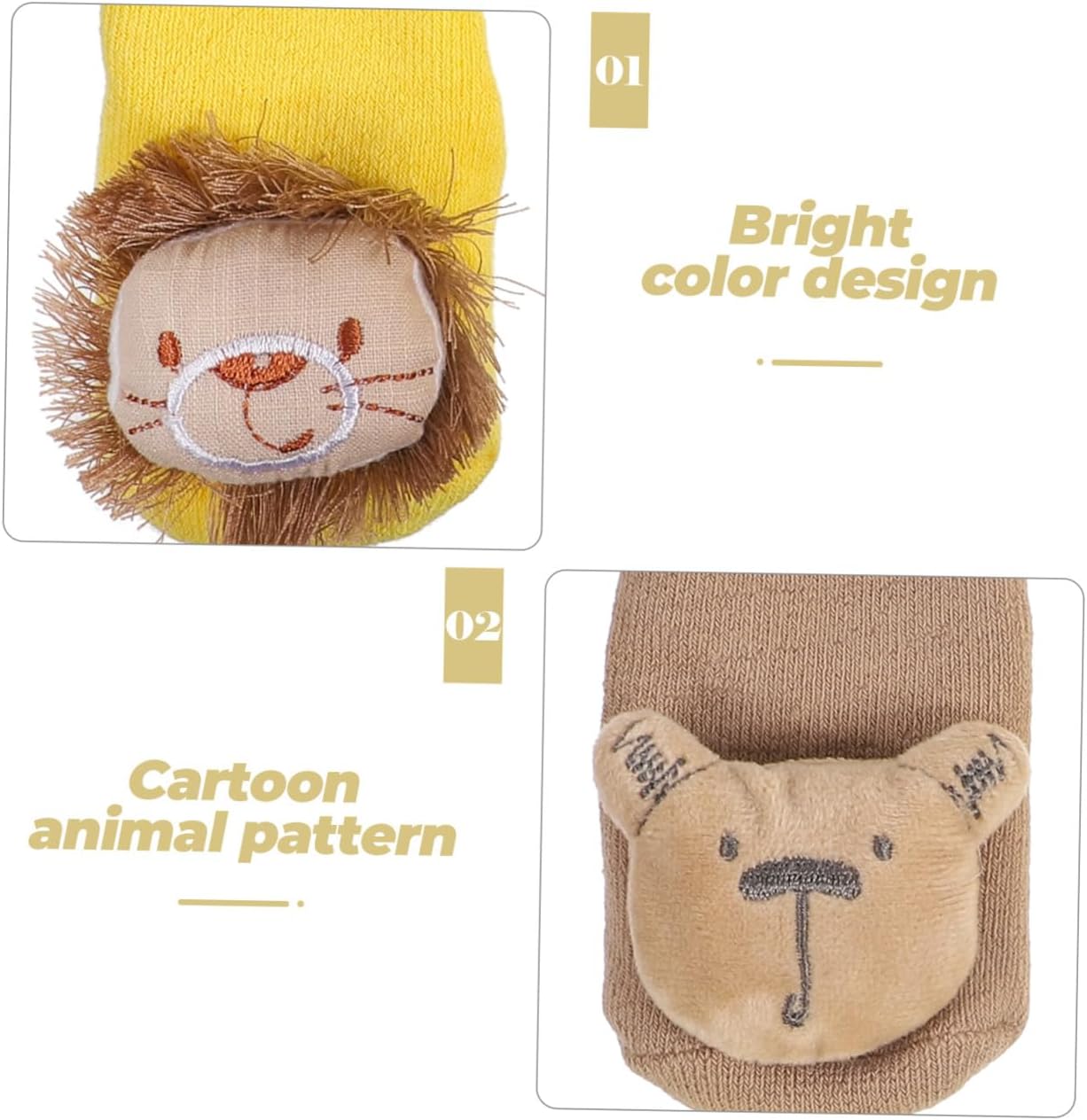 Levemolo 3pairs Cartoon Skid Socks for Toddlers Warm Floor Socks Non- Design for Autumn Winter Fits Ages Years Yellow Lion Yellow Star Khaki Bear