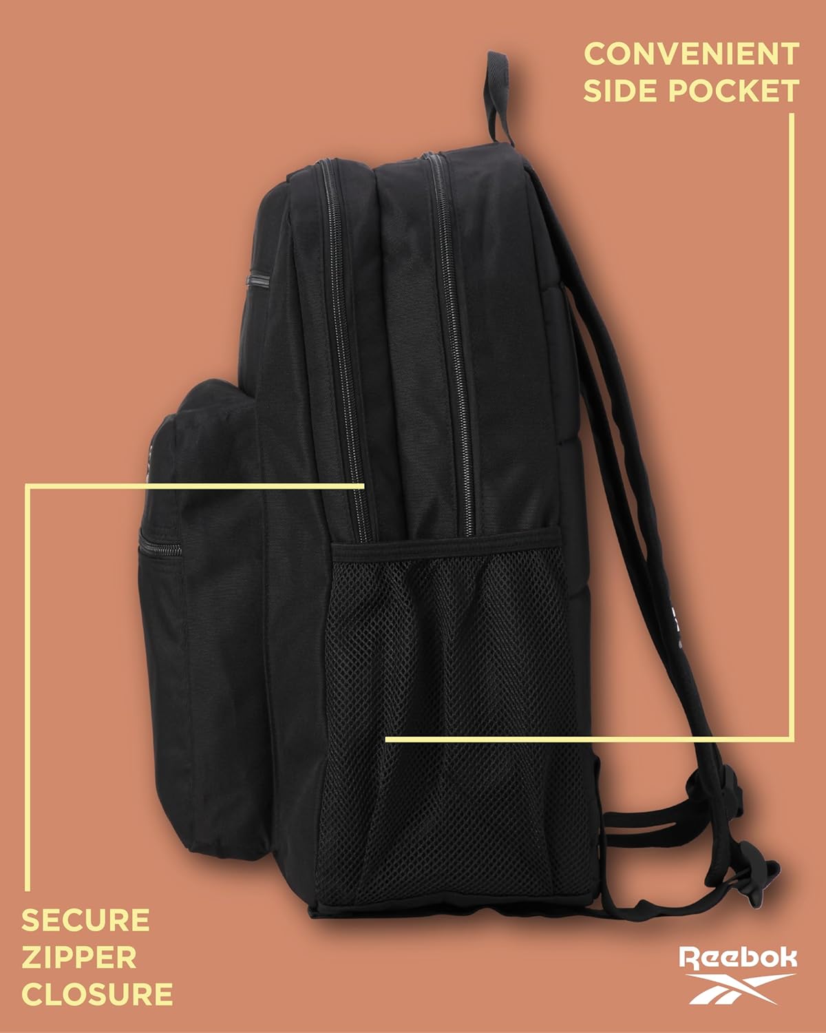 Reebok Element Backpack - Multipurpose Lightweight Carry On Everyday Bag for School Gym and Travel Backpack for Men & Women, Jaylen Black/Rose Gold