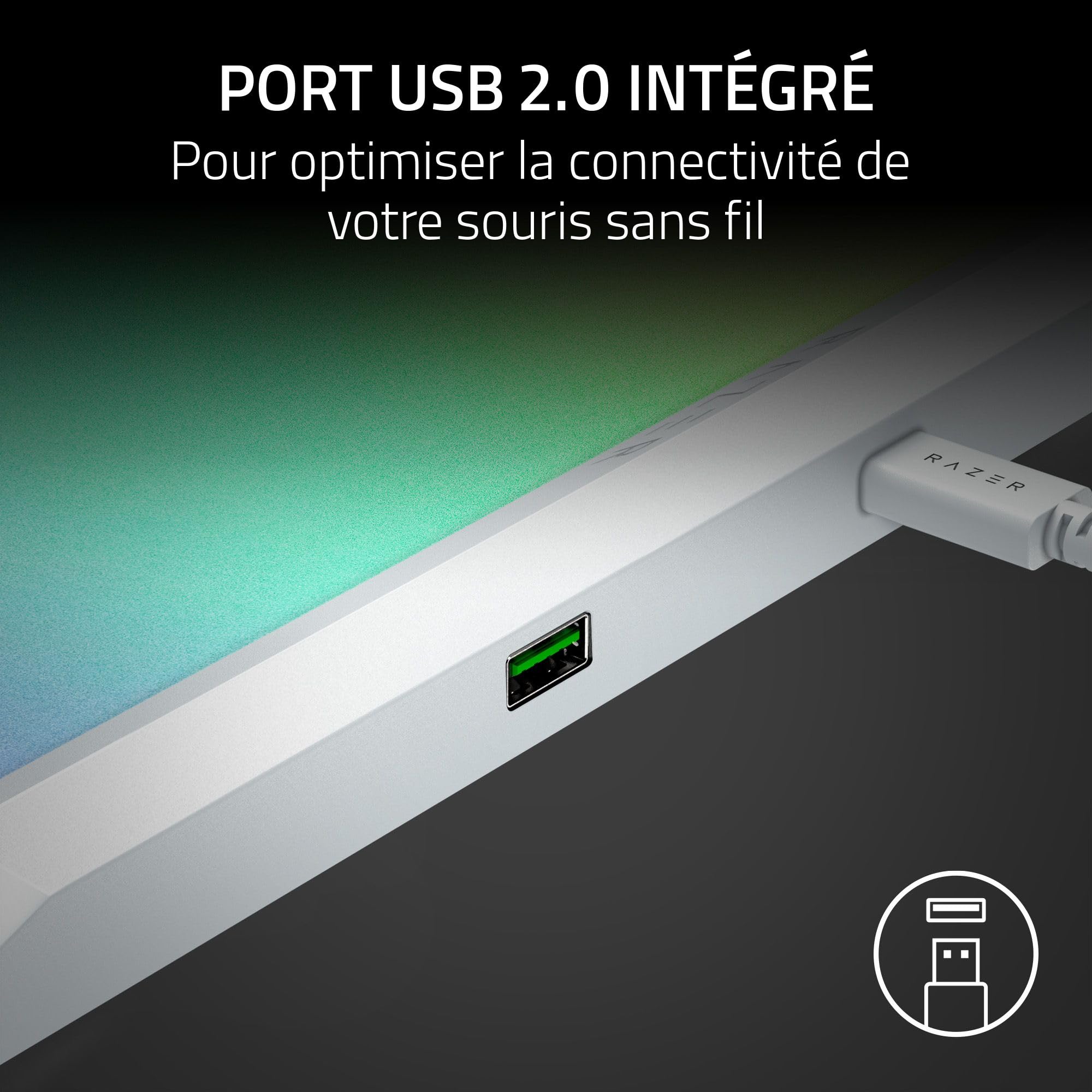 Razer Firefly V2 Pro - Tapis de Souris de Jeu rétroéclairé RGB - Port USB intégré (éclairage LED 15 Zones, Surface texturée Micro-gravée pour Un Suivi Optimal, câble USB-C détachable) Blanc