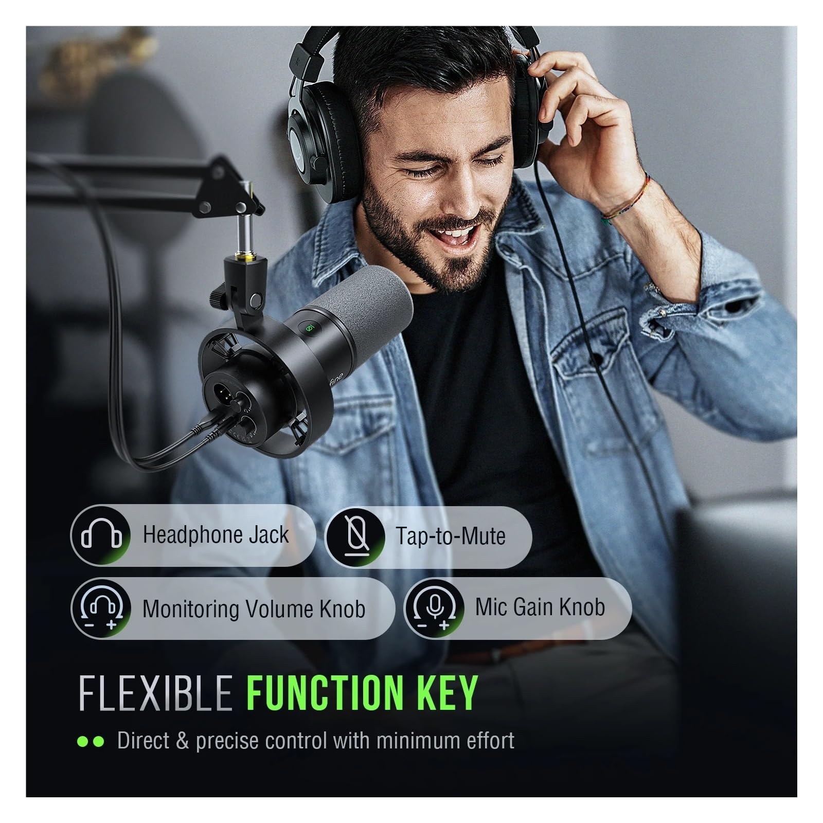 Microfono Dinamico USB/XLR Con Supporto Antiurto, Disattivazione Touch, Jack For Cuffie E Controllo Del Volume, For Registrazione Su PC O Scheda Audio Riproduzione Chiara Del Suono(K688)
