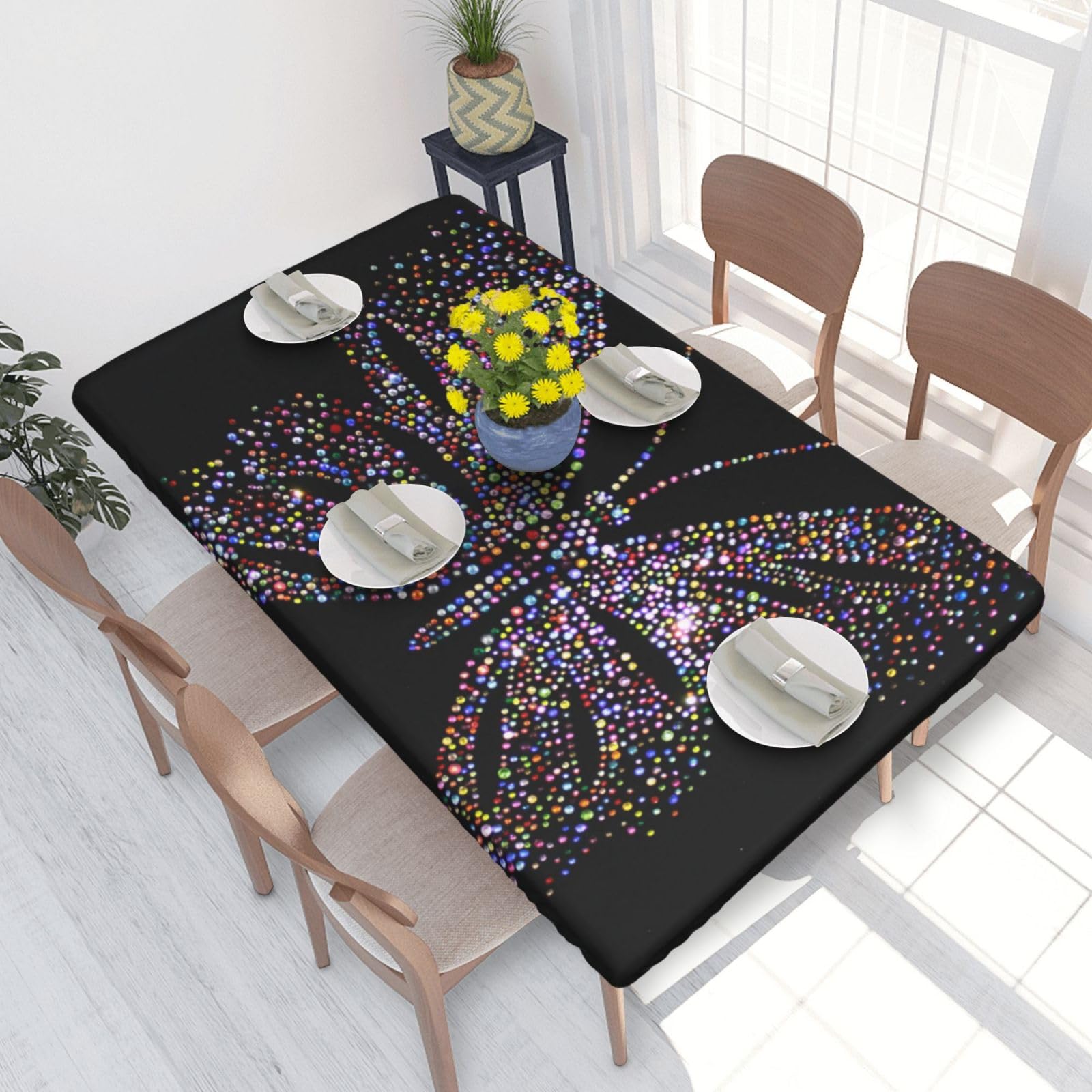 BNVSADC Rhinestone butterfly Printed 4FT Tablecloth 122x76 CM Polyester Kitchen Water Resistant Table Cloth Dining Table Decoration Table Covers