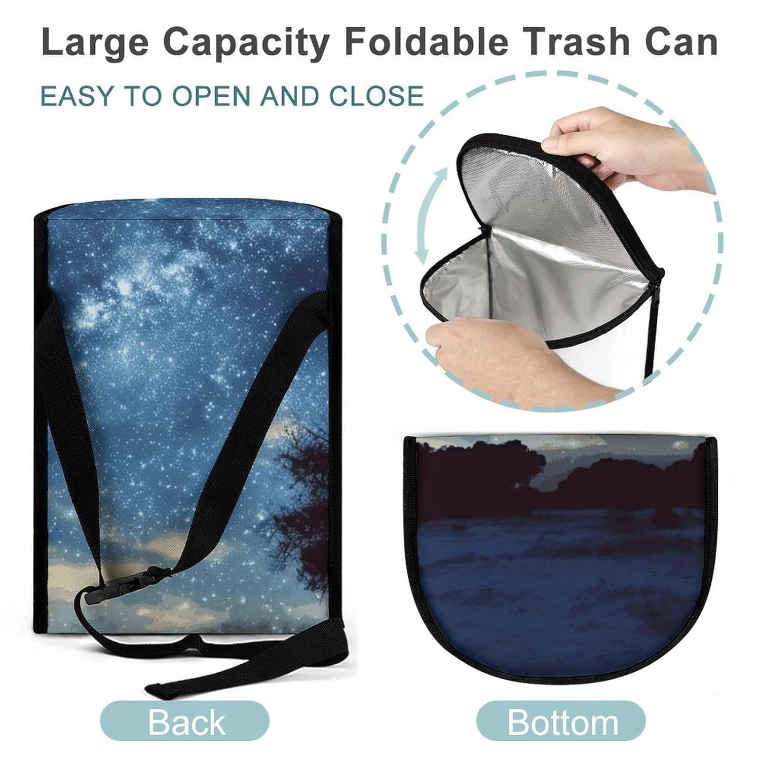 Hanging Car Trash Bag Night Sky with Trees Printed Car Garbage Storage Bag Leakproof Car Trash Can Portable Garbage Storage Bags