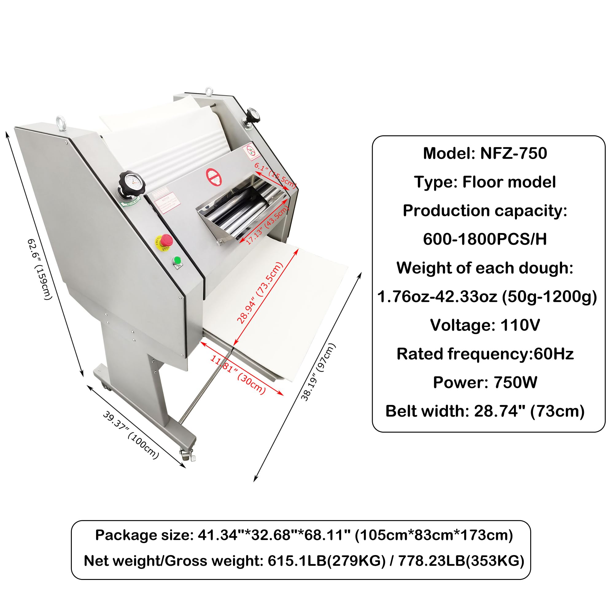 INTSUPERMAI French Baguette Making Machine Commercial Toast Bagueet Bread Making Machine 1.76oz-42.33oz French Bread Dough Roller Forming Machine Bahuette Bread Making Machine 110V