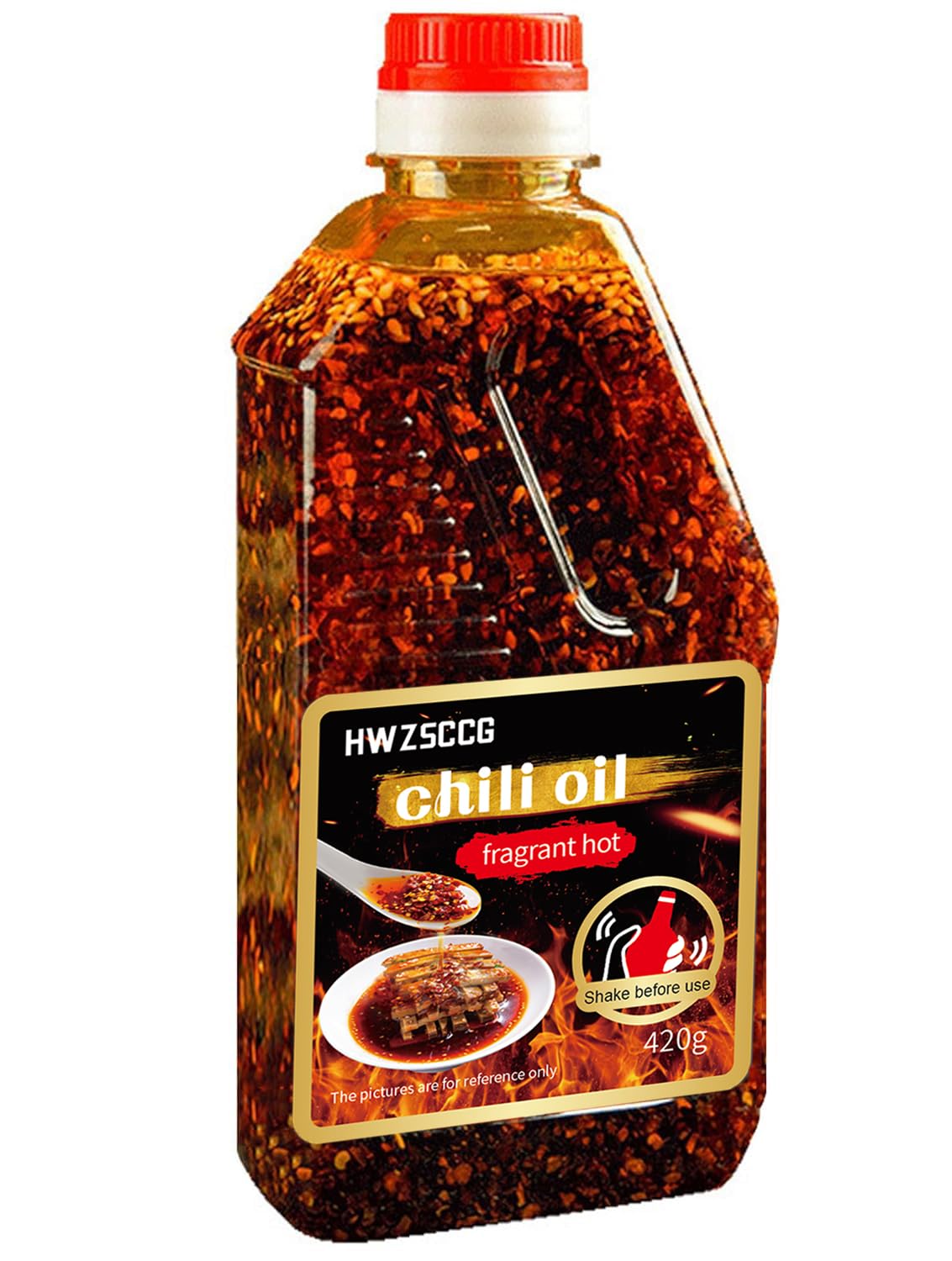 Chili oil, hot sesame oil, spicy chili oil, Chinese pepper oil noodle cooking, 14.81 ounce bottle with crispy chili chips, crispy fried chili skin,