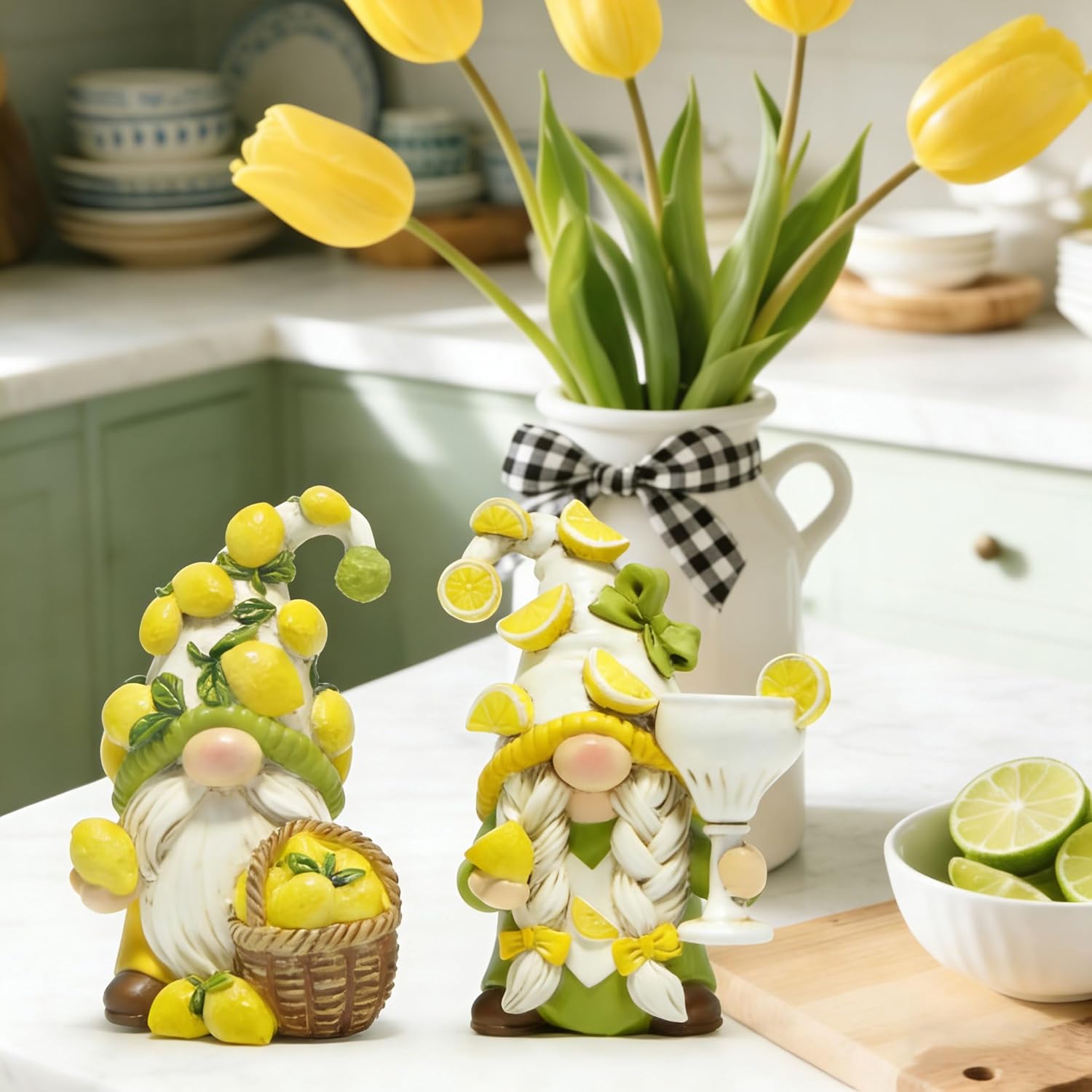 Hodao Lemon Decor Garden Gnomes Set -2PCS Mediterranean Deco Figurines, Lemon Party Decoration for Kitchen, Living Room, Shelf, Home Office Tiered Tray - Cute Gnome Gift - Image 5