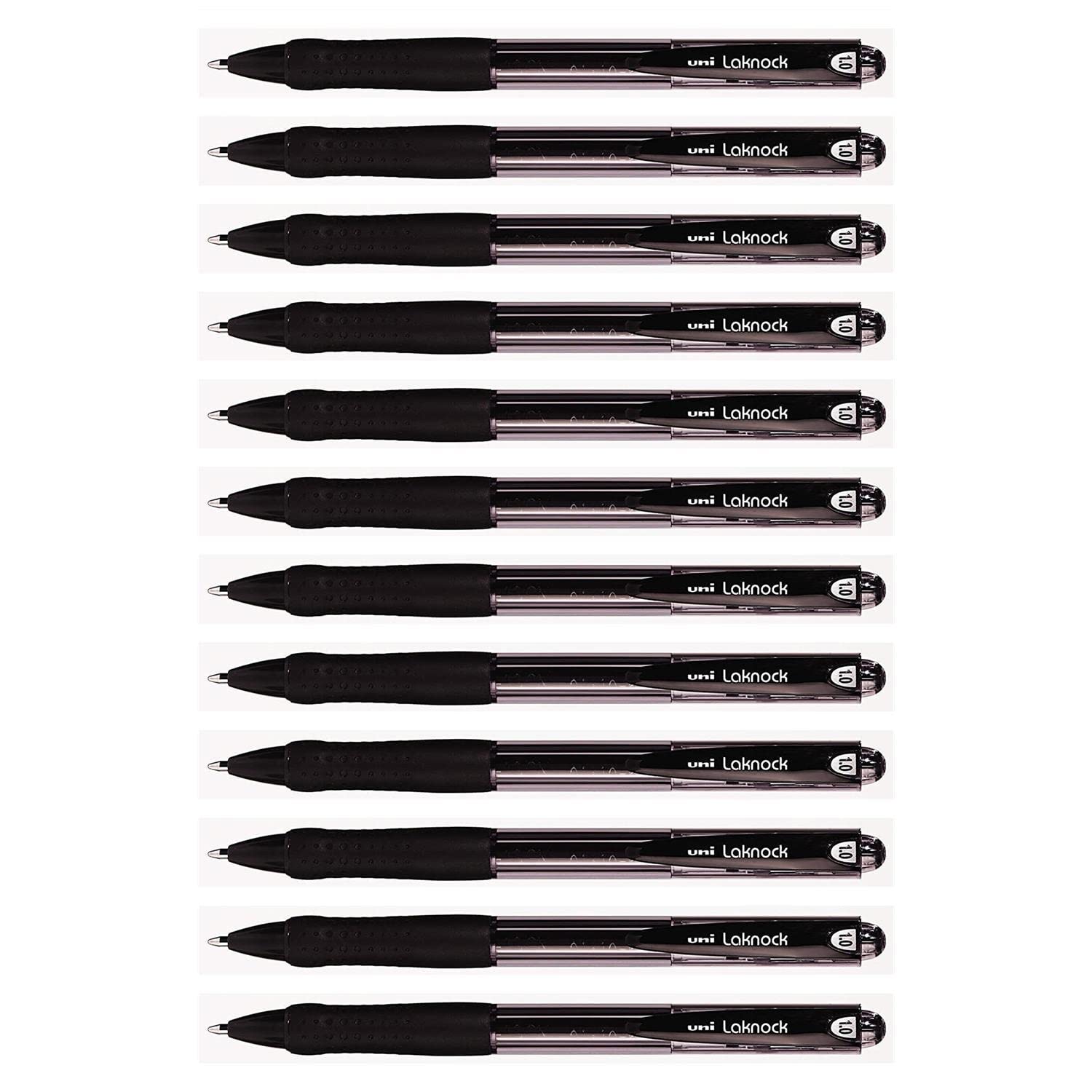 Uniball Laknock Retractable Ballpoint Pens Medium Point Refillable Set of 12 Black Ink