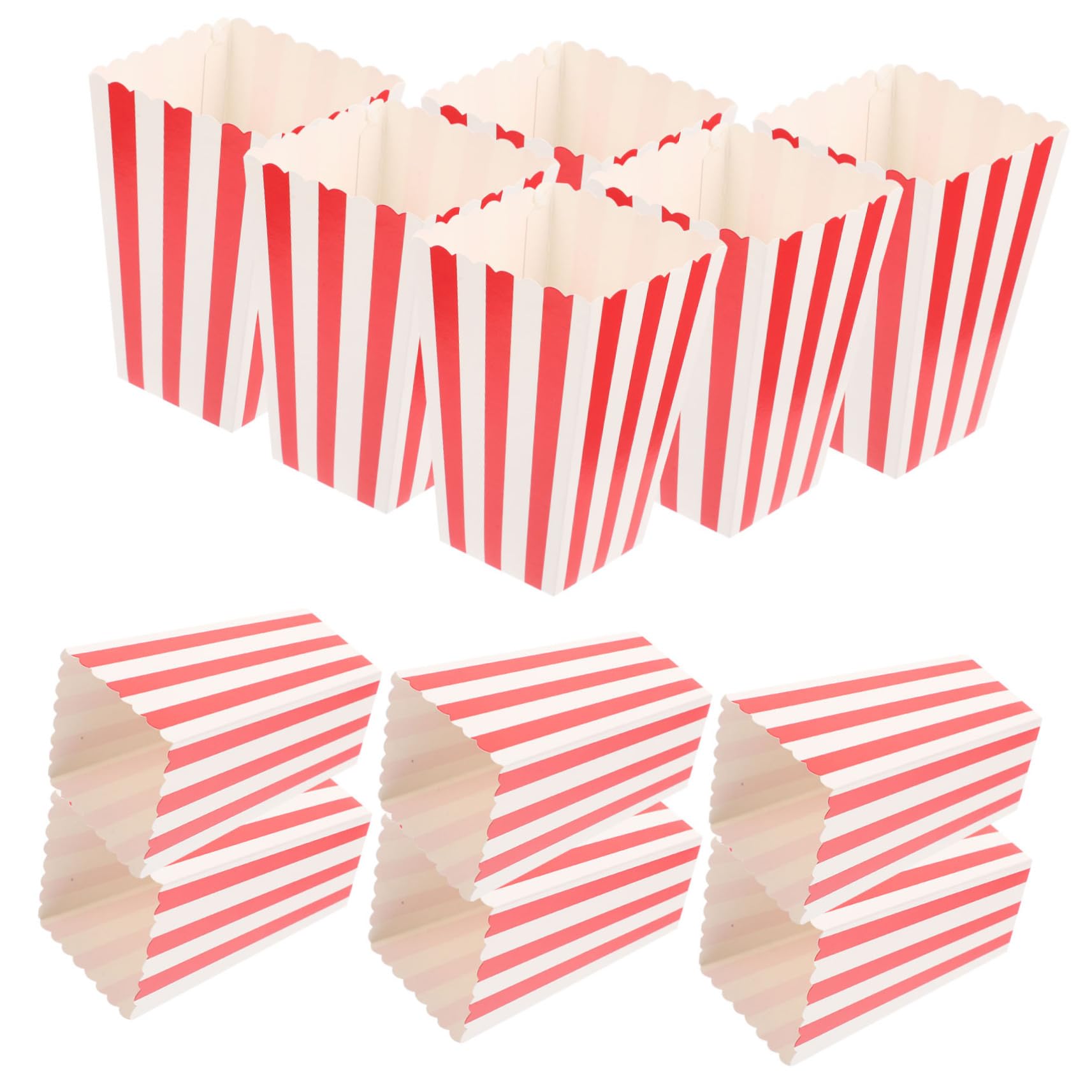 FUNOMOCYA 24Pcs Disposable Popcorn Boxes French Fries Serving Containers Movie Night Supplies Striped Buckets for Parties and Events