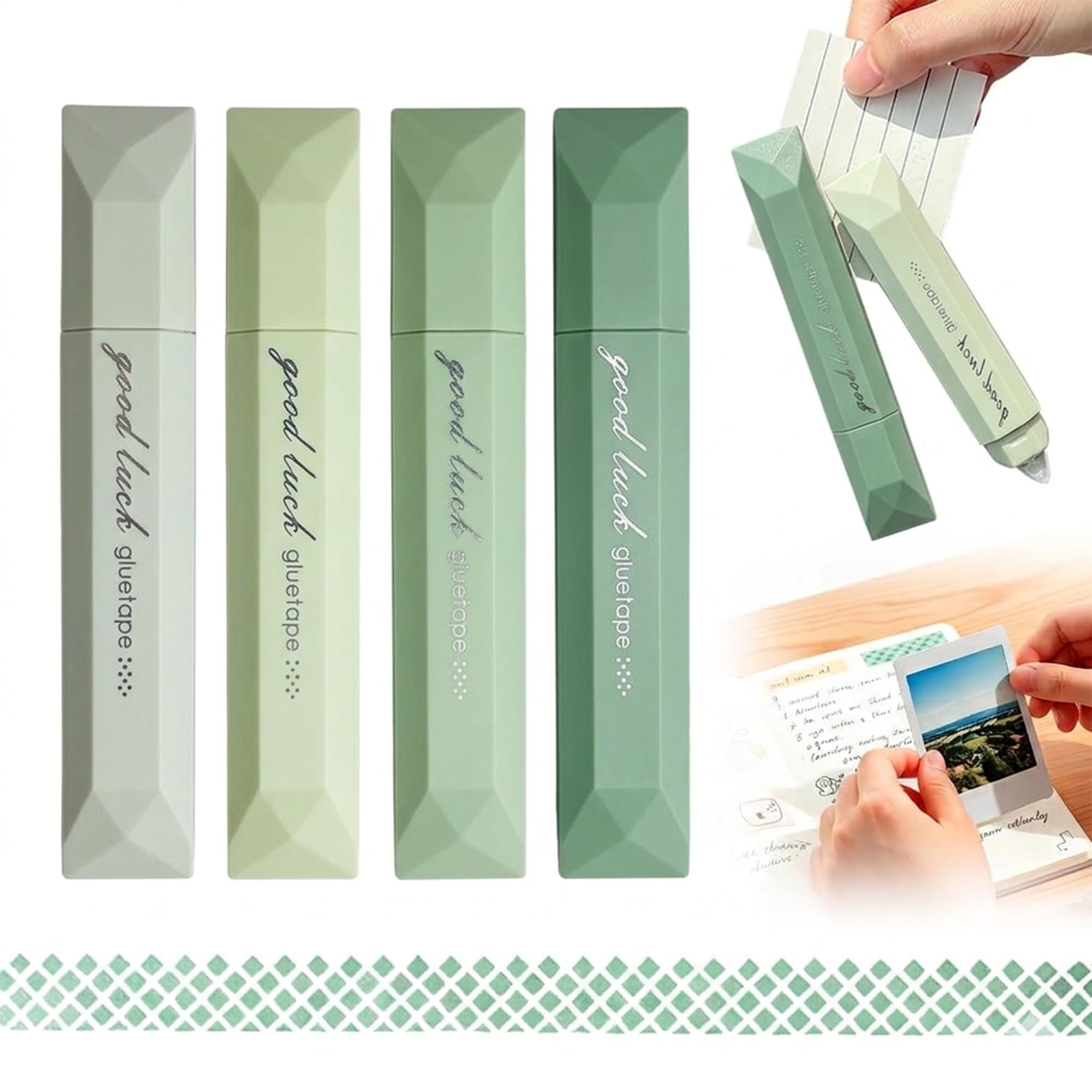 Glue Tape Roller, Double Sided Dots, Scrapbook Supplies (Ombre Green)