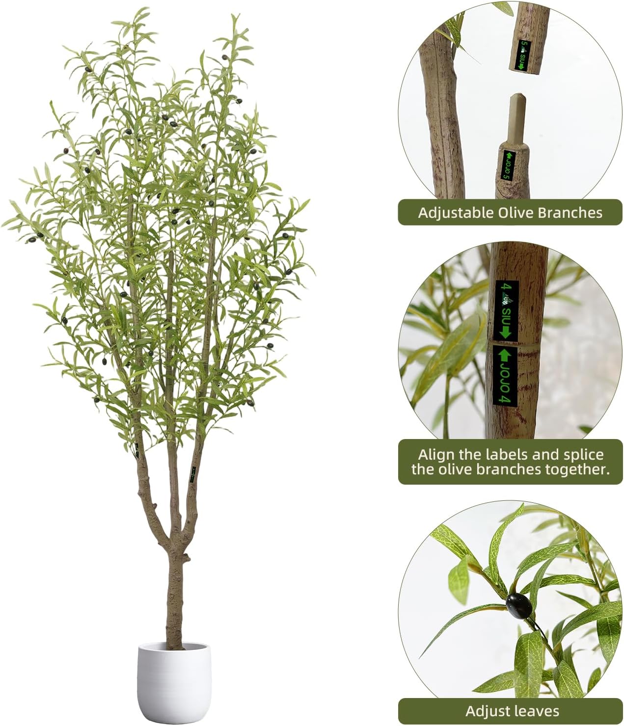 Artificial Olive Tree 7FT, Faux Olive Tree Indoor with Natural Wood Trunk & Dense Leaves, Tall Fake Olive Tree for Living Room, Office, Entryway Decor