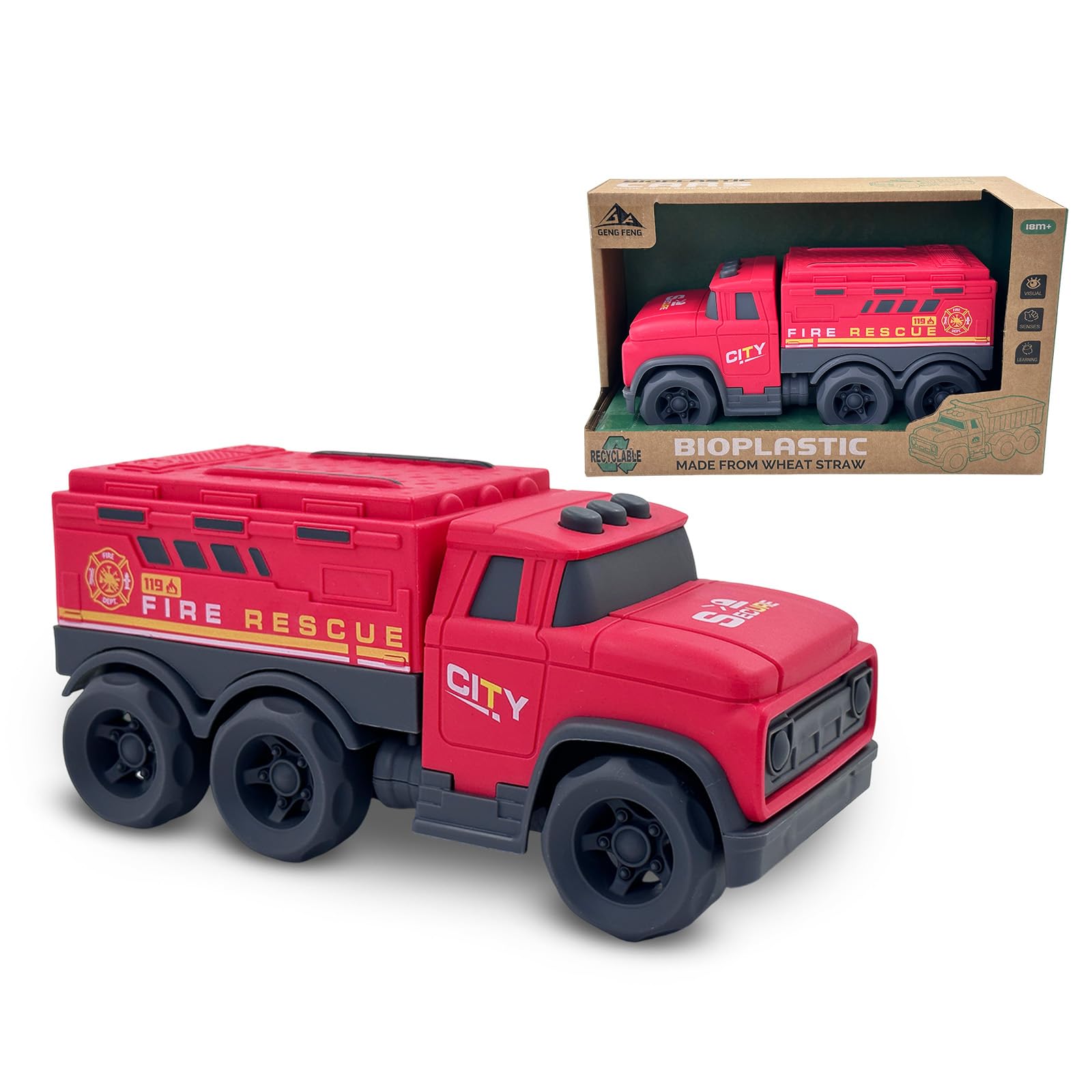 Cicili Truck Toys for 3 4 5 6 Years Old Boys Girls-8.27 Inch Fire Engine Toys-Durable Friction Power Fire Truck-Christmas Birthday Gifts for 2-6 Boys & Girls