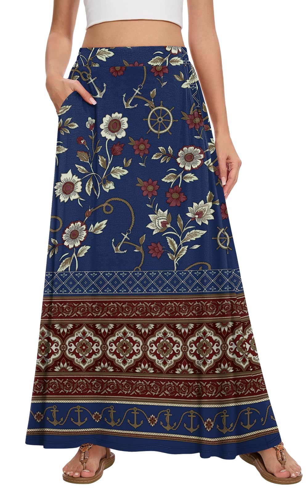 Womens Maxi Skirt Long Flowy Summer A-Line High Waist Skirts