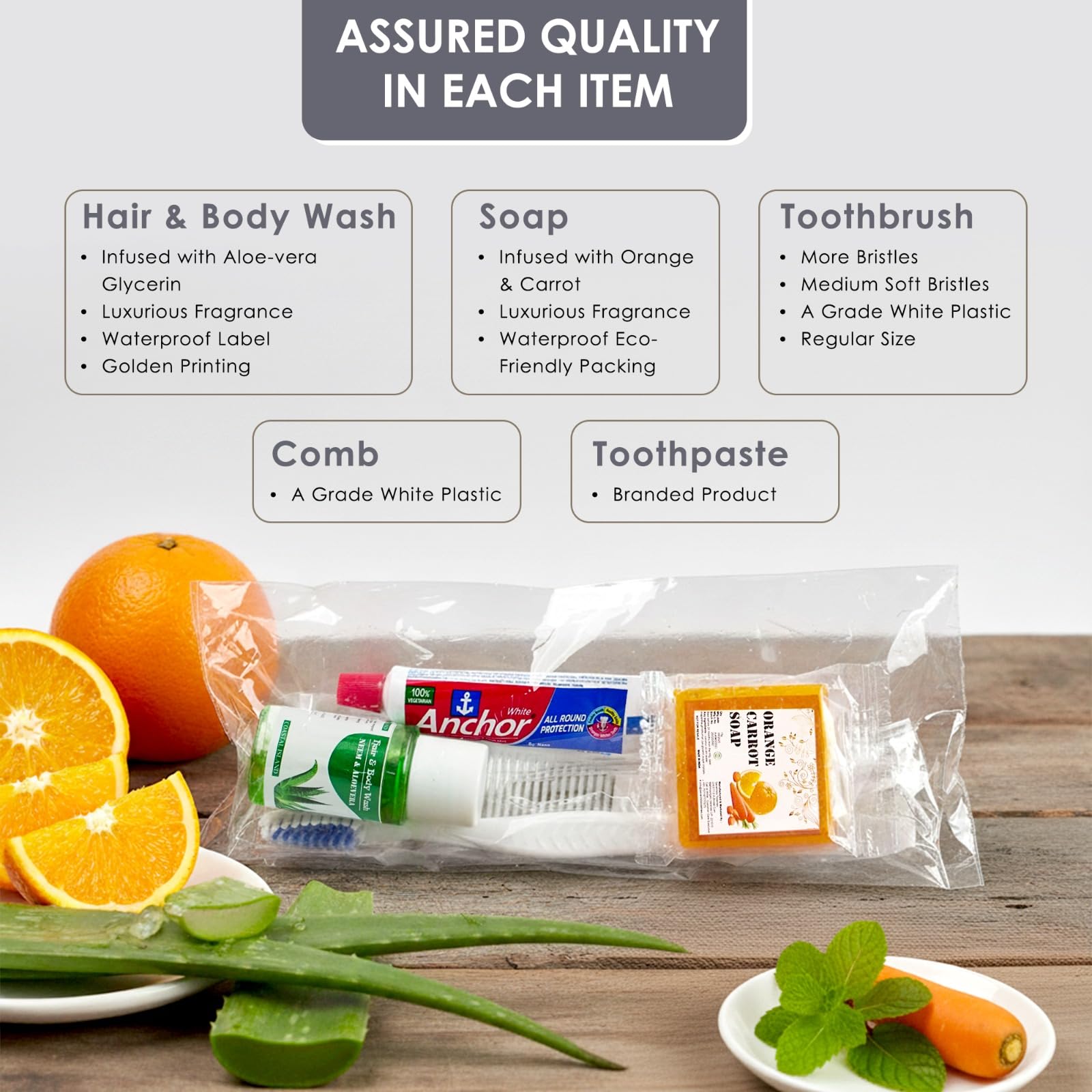 Sevenhills Toiletries 50 Sets | Hotel Guest Amenities Kit | Polypack Travel Toiletry Kit for Hotels, Guest Houses, Weddings, Hospitals | Toothbrush, Toothpaste, Soap, 2-in-1 Hair & Body Wash, Comb 4