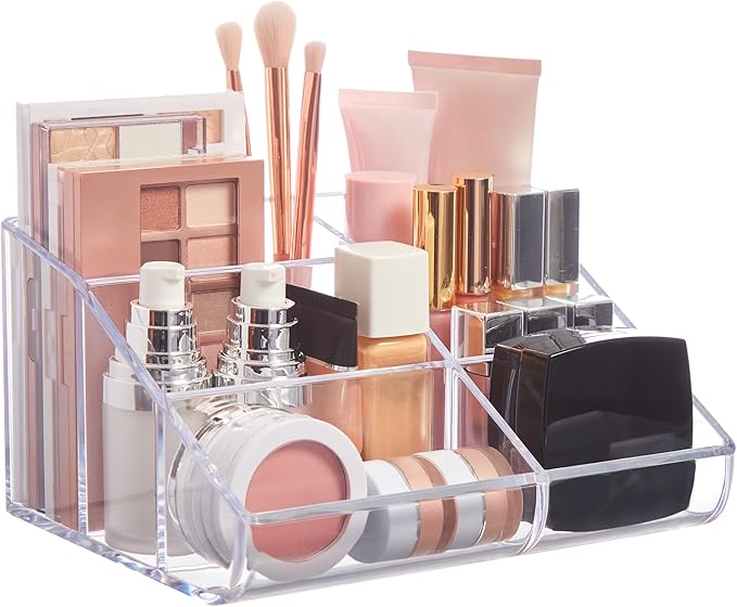 STORi Clear Plastic Vanity Makeup Organizer | 6-Compartment Holder for