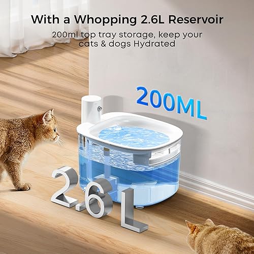 Miniatura 6 de Fuente de agua inalámbrica para gatos, fuente para gatos de 88 onzas2.6 L, funciona con pilas, fuente de agua inalámbrica para mascotas para gatos y
