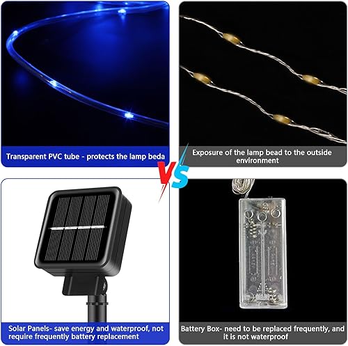 Miniatura 5 de DAMEING Paquete de 2 luces solares de 66 pies, 200 luces LED para exteriores, impermeables, alimentadas por energía solar, con 8 modos de