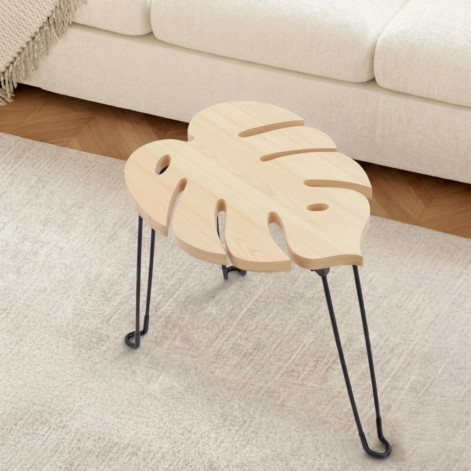 Gerrii Monstera Leaf Small Side Tables Tall Plant Stand Indoor Monstera Leaf End Table Wooden Folding Stool for Large Plants Living Room Bedroom Apartment Balcony Yard Indoor, 15.8" x 12" x 15"