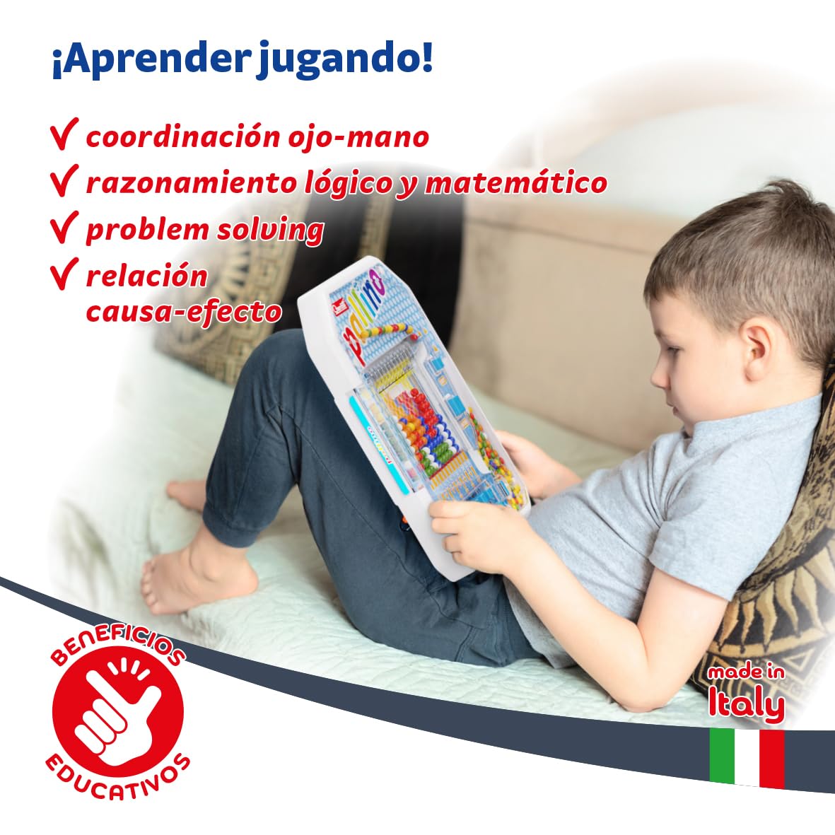 Quercetti Pallino Juego de Mosaicos Infantiles Niños 4-8 Años, Juegos Educativos de Bolitas de Colores, Juguetes Niños 4 Años, Manualidades, Made in Italy