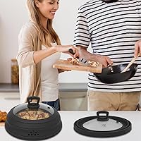 Vista 9 de Tapa protectora de salpicaduras de vidrio ventilado para microondas, con silicona plegable para alimentos como placa de cubierta de olla de 10.8