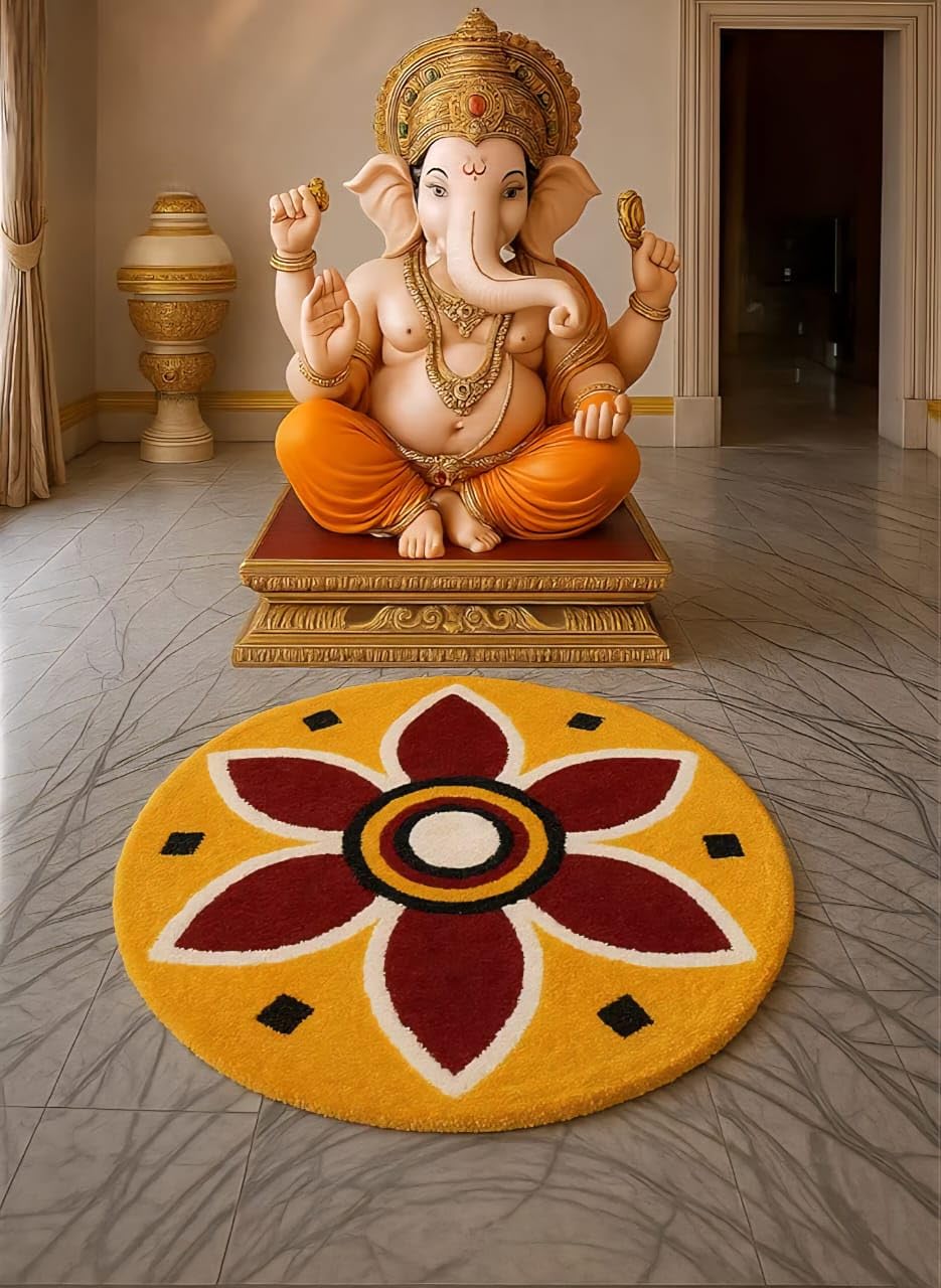 TRIVAK Super Soft Microfiber Rangoli Door Mat for Home, Temple, Festival Rangoli Mat, Multicolor Pooja Mat, Diwali, Living Room, Kitchen, Traditional Modern Entrance Door Mat (24x24 Inch) (Multi 1)-image-0