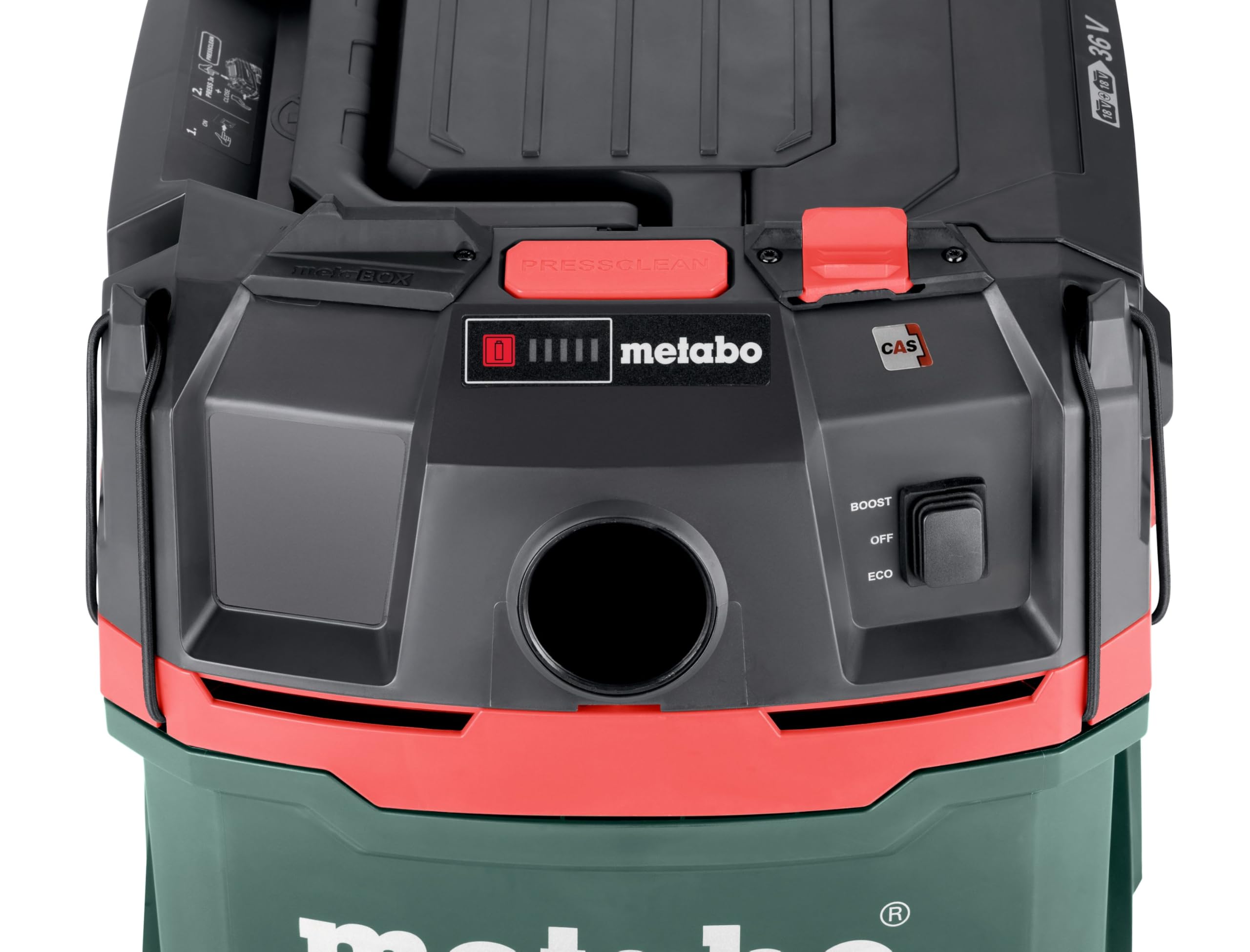 Metabo Aspirateur sans Fil AS 36-18 L 20 pièces 18 V, Classe de poussière L, avec Mode Boost, sans Batterie, arrêt d'aspiration Lors de l'aspiration Humide, système Quick, aspirateur Eau et poussière