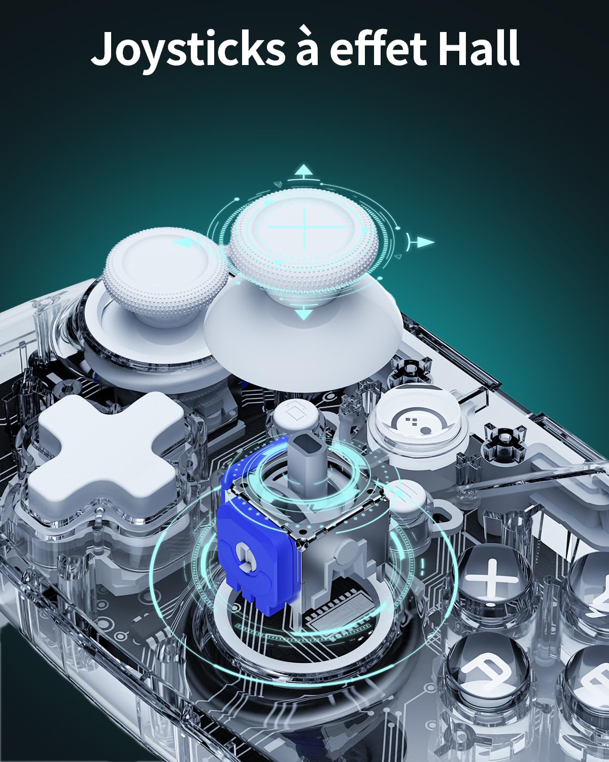 PALPOW Manette PC Sans Fil 2.4G avec Joysticks et Gâchettes à Effet Hall, Manette de Jeu pour Windows/Android/Steam Deck/iPhone/Switch 2, Gamepad Bluetooth avec 8 Couleurs RGB/Turbo - Transparent