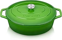 Vista 17 de vancasso Horno holandés ovalado de hierro fundido esmaltado, 9.3 cuartos de galón con revestimiento de esmalte antiadherente para hornear pan, olla