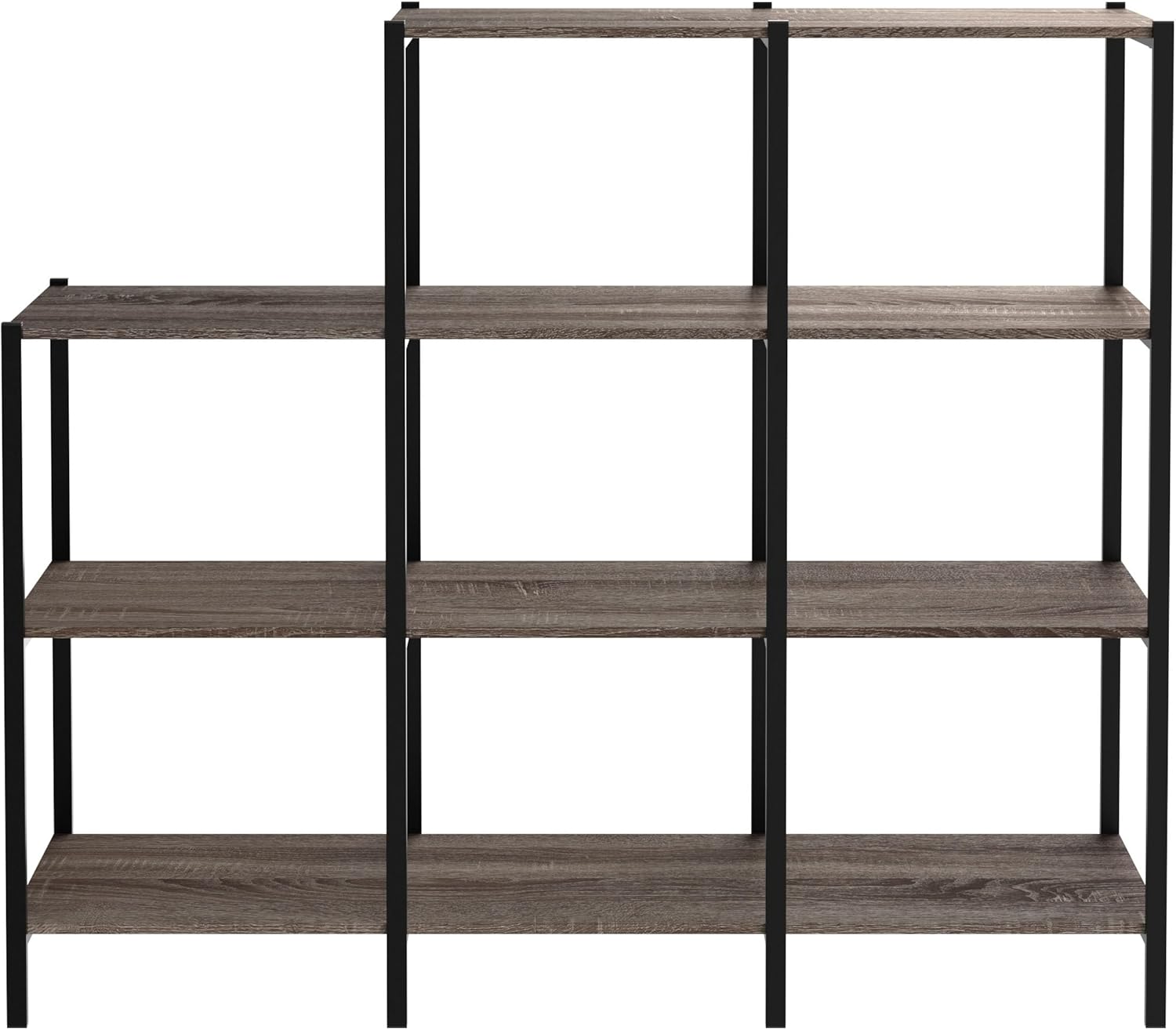 ClosetMaid 4-Tier Bookcase, 5 Shelves, Display Shelf for Living Room or Office, Industrial Black Metal and Wood, Weathered Gray