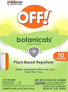 OFF! Botanicals Insect Repellent Wipes, Mosquito Repellent, 10 Count Individually Wrapped Wipes