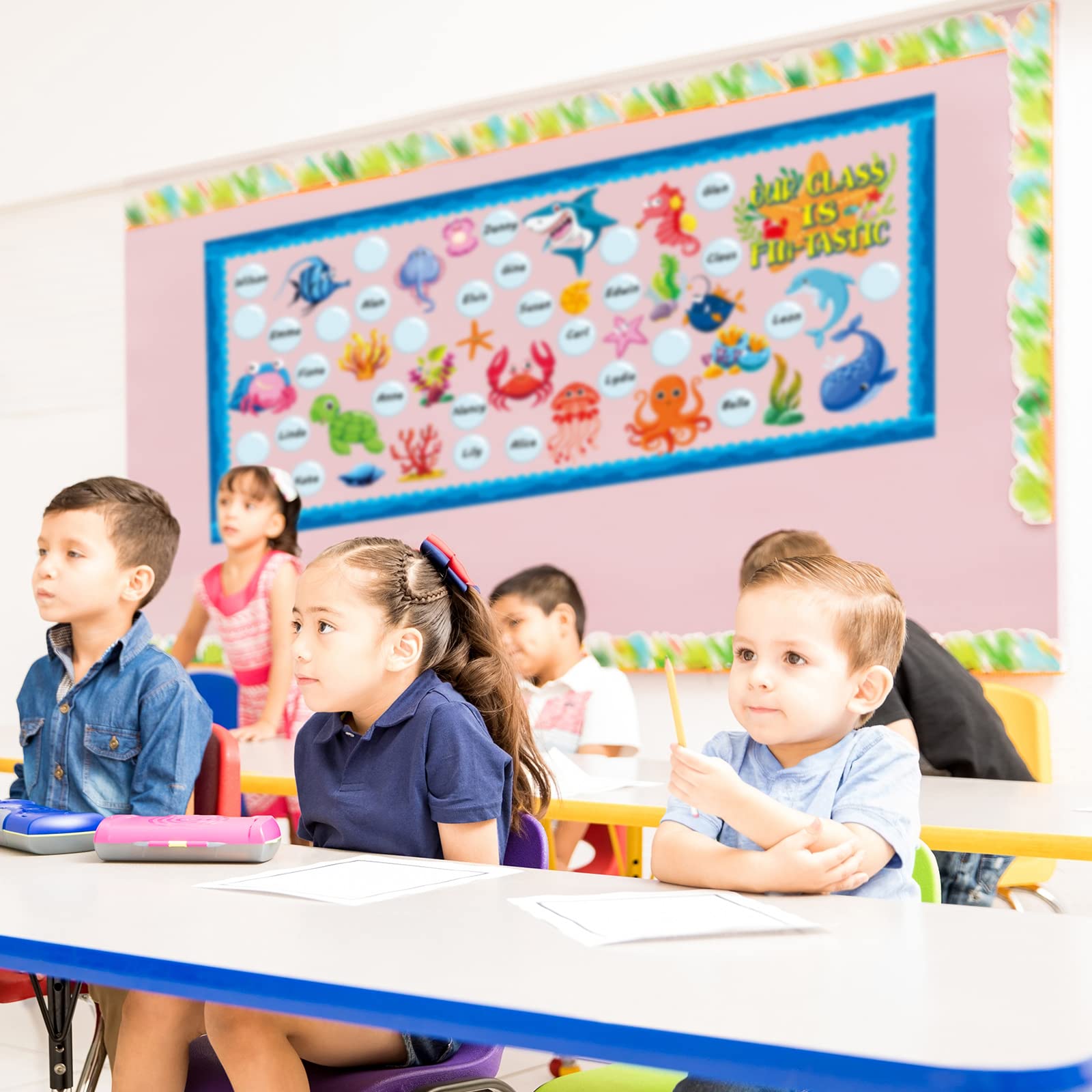 75 Pcs Under The Sea Bulletin Board Set Ocean Creatures Educational Classroom Decorations Fish Storytelling Summer Bulletin Board Decorations for Wall Interactive Play Learning Activity Kids Toddler