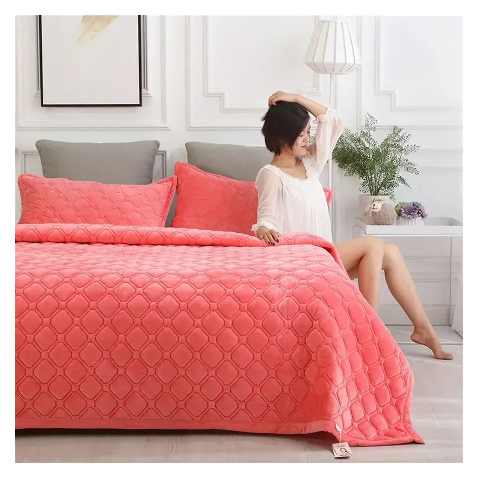 Bedspread Soft Quilted Bed Linens for Winter Warm Blanket Cover Coverlet(Watermelon red,1pc 230x230cm)