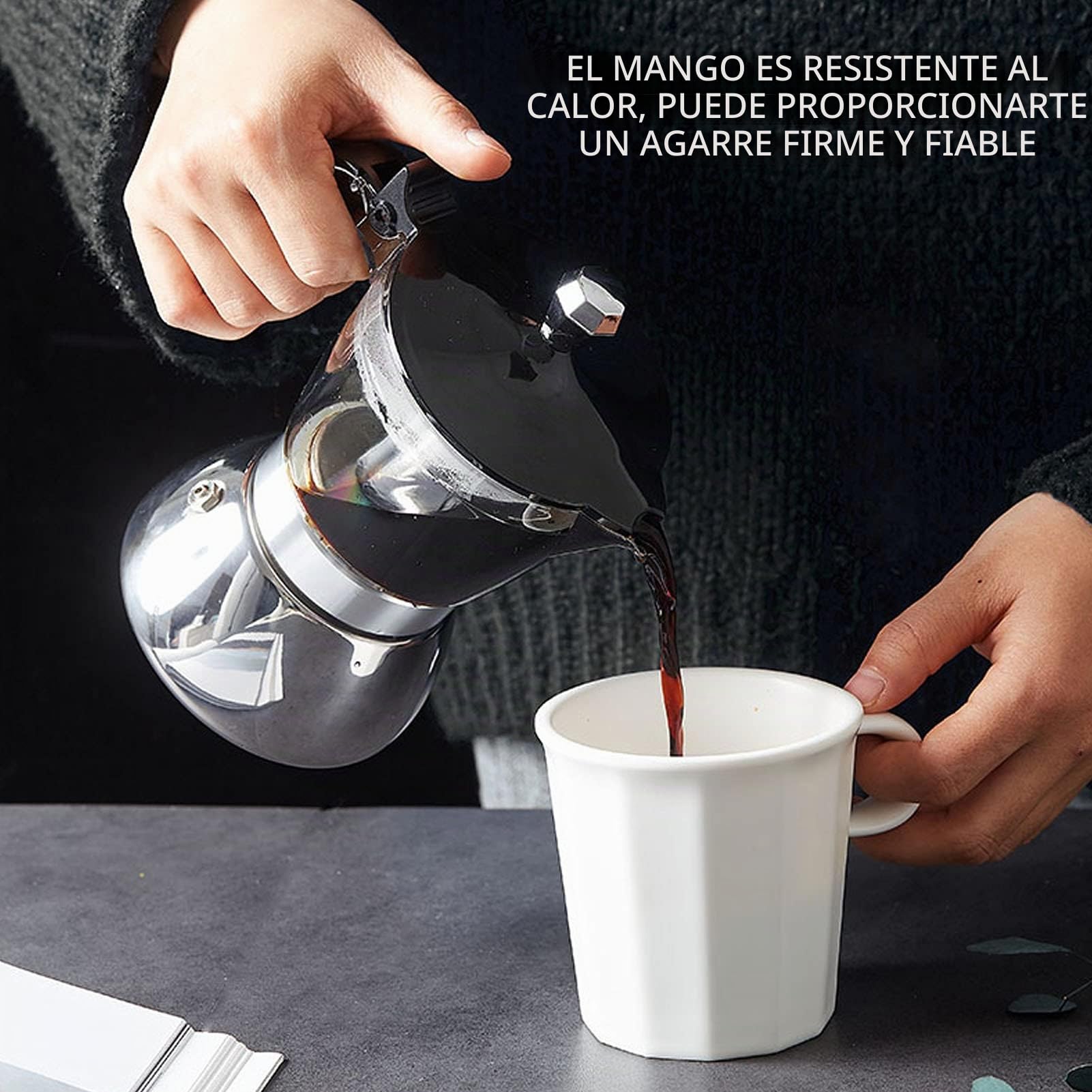 Olla Moka, de 4 Tazas, de Acero Inoxidable, Estufa con Tapa de Cristal, Olla Moka, , Suministros de Cocina