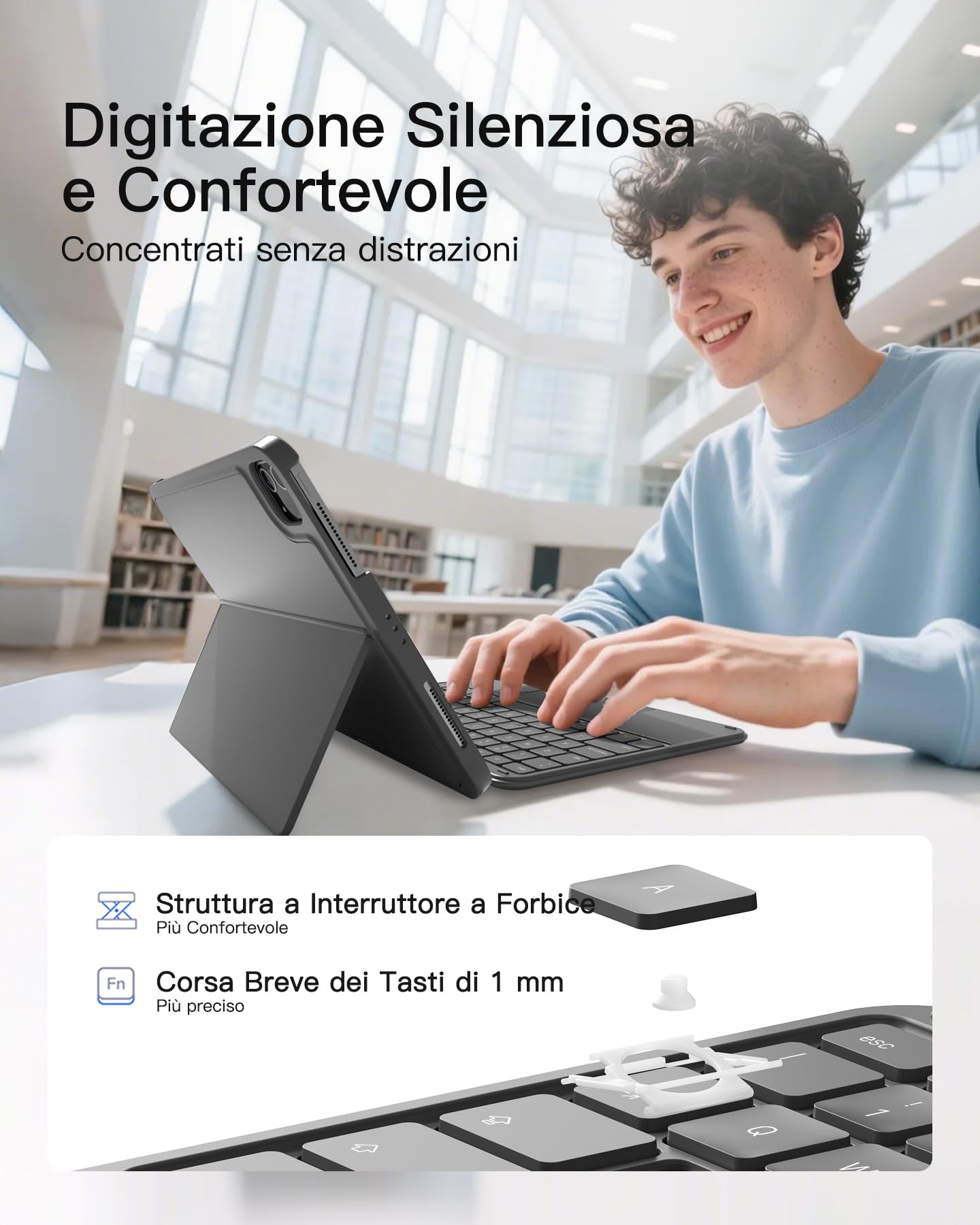 Inateck Custodia Tastiera per iPad 11a/10a Gen, iPad 10a (10,9")/11a Gen (2025 A16), Air 11" M4/M3/M2, Air 6/5/4a, Pro 11 4a-1a, Tastiera Ultralight Rimovibile con Touchpad, Grigio AceTouch