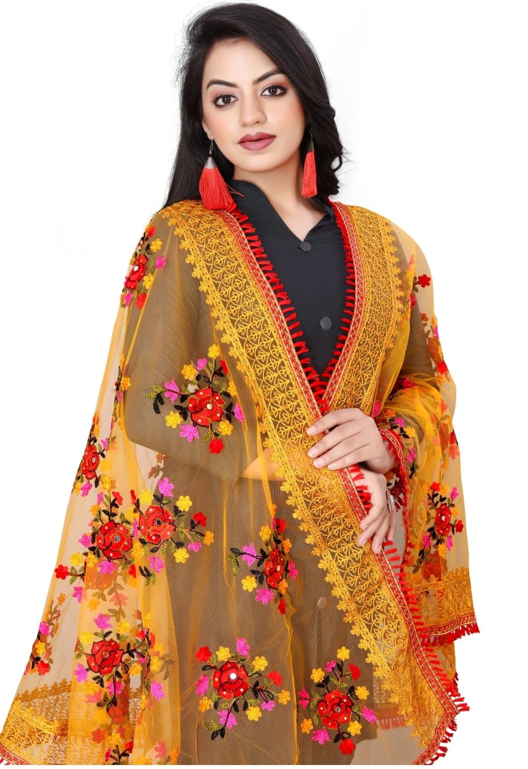 M P STOREWomen's Heavy White color fancy latest Navratri style White dupatta for women