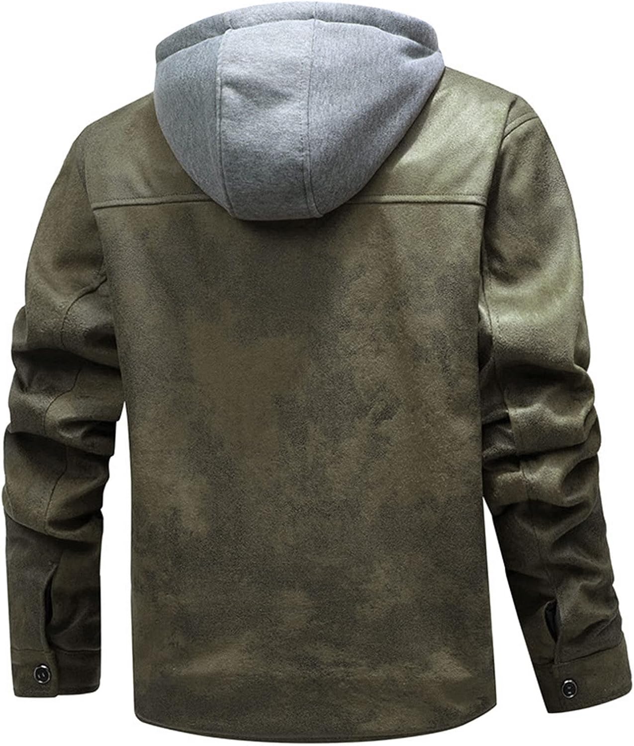 JEsilunmaMY Men's Hooded Leather Jacket Button Down Long Sleeve Warm Fleece Biker Coats Winter Distressed Motorcycle Outwear