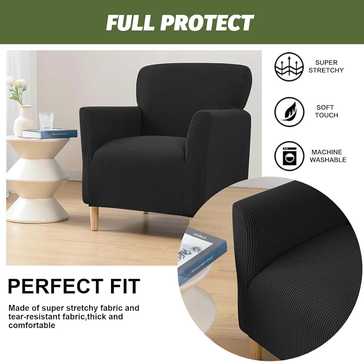 FUANGUI Banquet Armchair Slipcover Waterproof Chair Covers with Arms Stretch Club Chair Slipcover Soft Armchair Sofa Covers Anti-Slip Furniture Protector for Dogs Pets Living Room Decor, 2PCS, 07