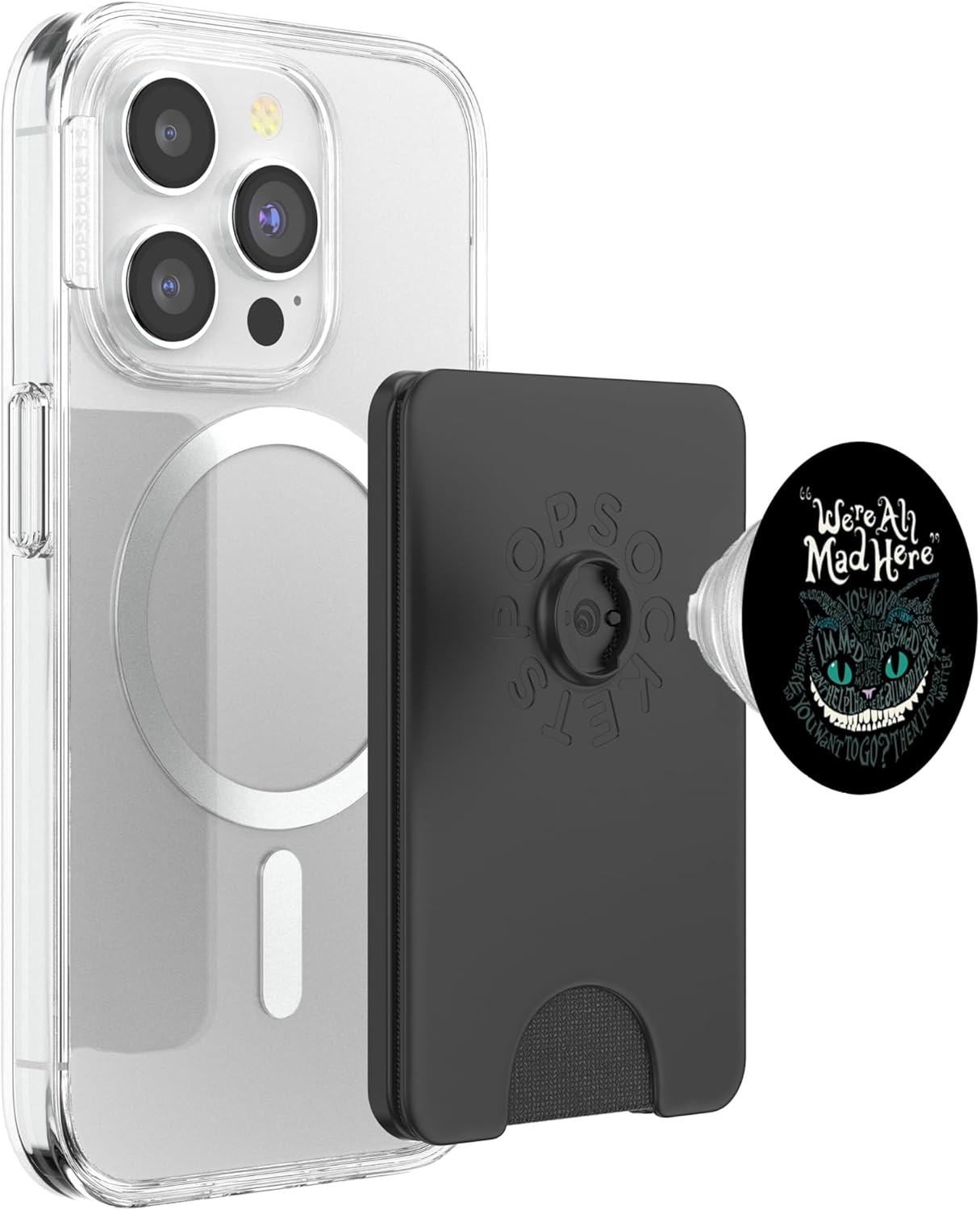 Cheshire Alice Cat We're All Mad Here Wonderland PopSockets PopWallet for MagSafe