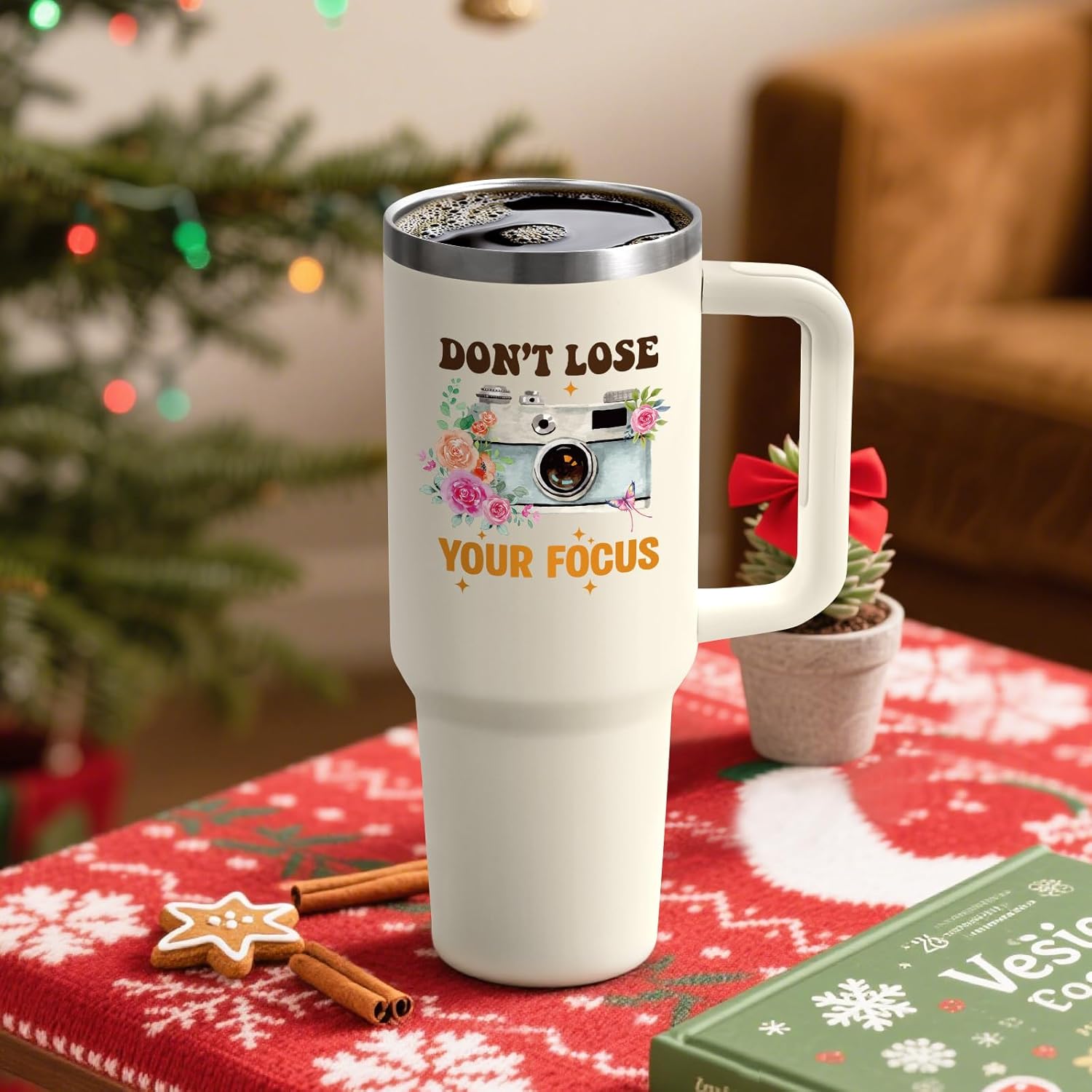 Qtencas Photographer Gifts for Women, Don't Lose Your Focus 40 Oz Insulated Tumbler, Gift for Photographers, Cool Birthday Christmas Gifts for Photography Camera Lovers, Creamy - Image 3