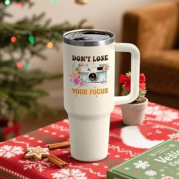 Qtencas Photographer Gifts for Women, Don't Lose Your Focus 40 Oz Insulated Tumbler, Gift for Photographers, Cool Birthday Christmas Gifts for Photography Camera Lovers, Creamy