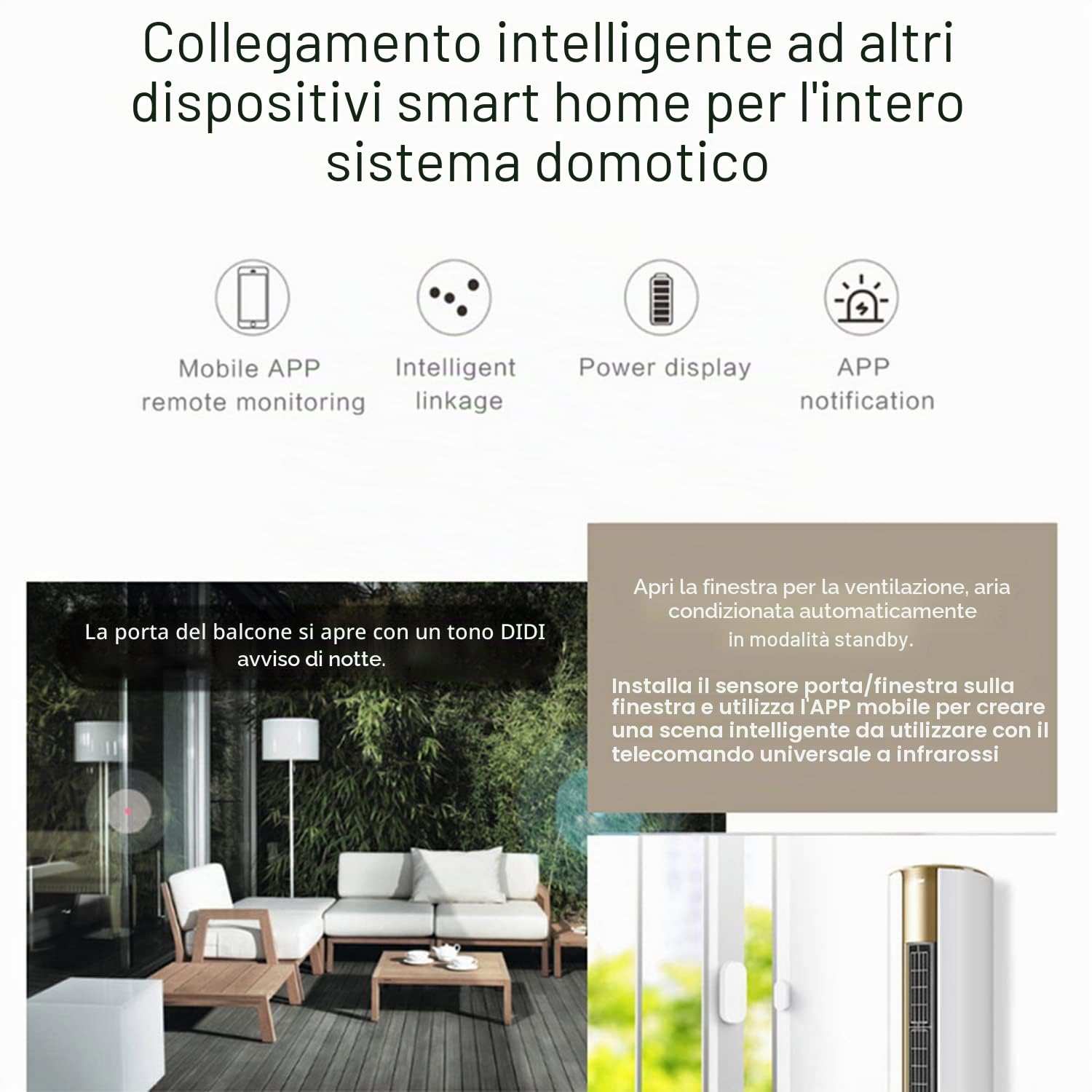 Sensore WiFi per porte e finestre: rilevatori intelligenti, notifiche app, sicurezza domestica compatibile con Alexa e Google